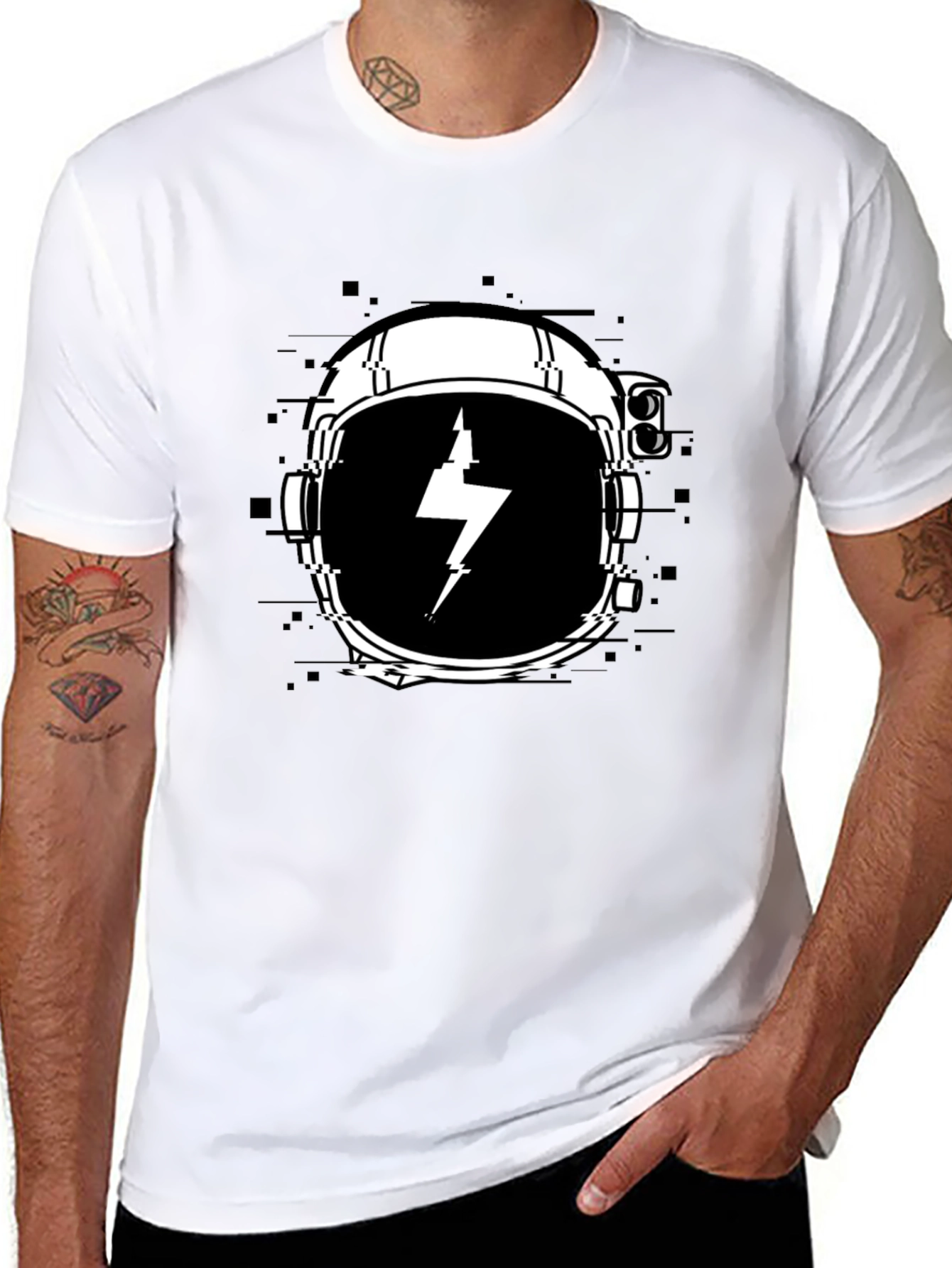 Astronaut Helmet Lightning Bolt Black T-Shirt
