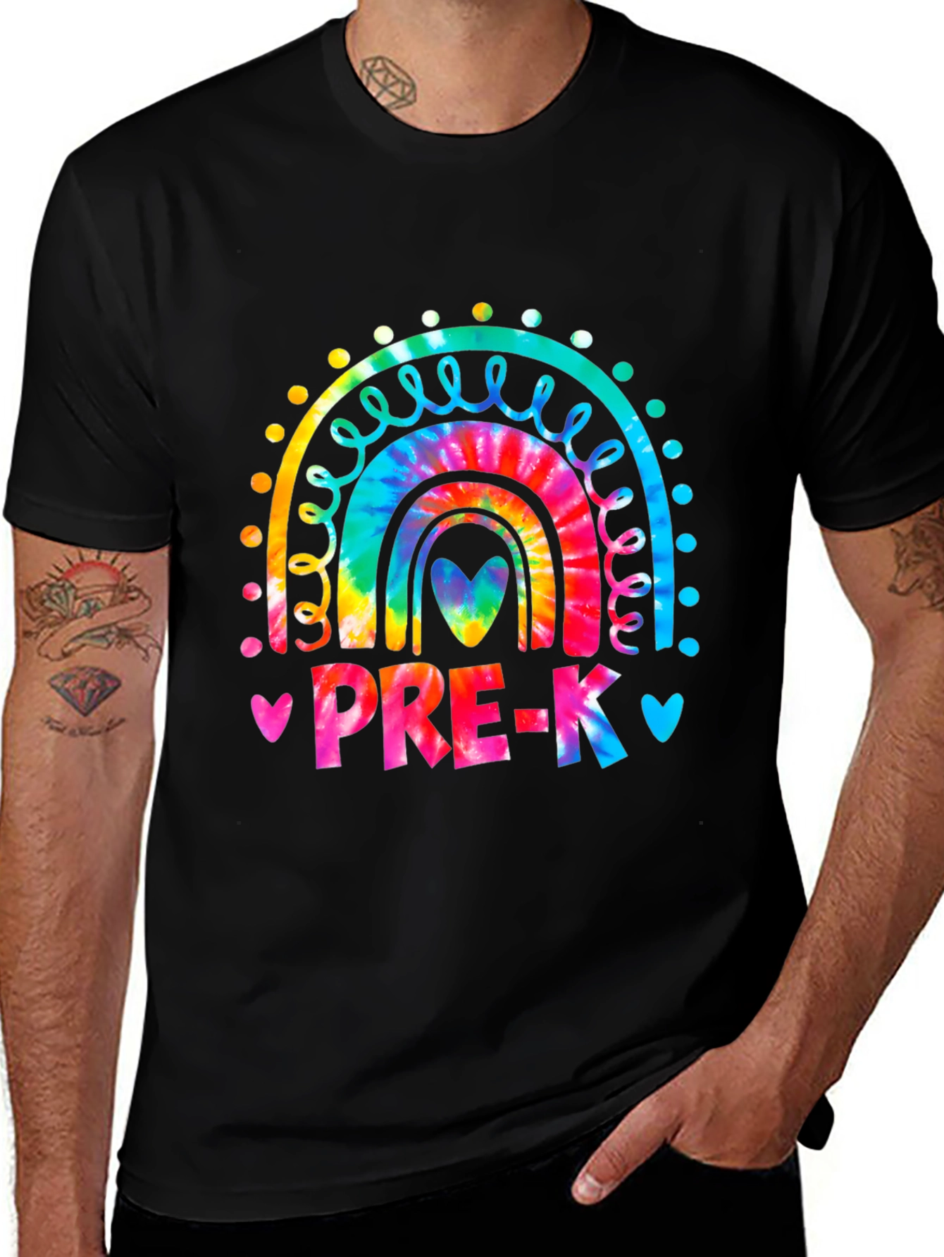 Pre-K Teacher Rainbow Tie-Dye Graphic T-Shirt