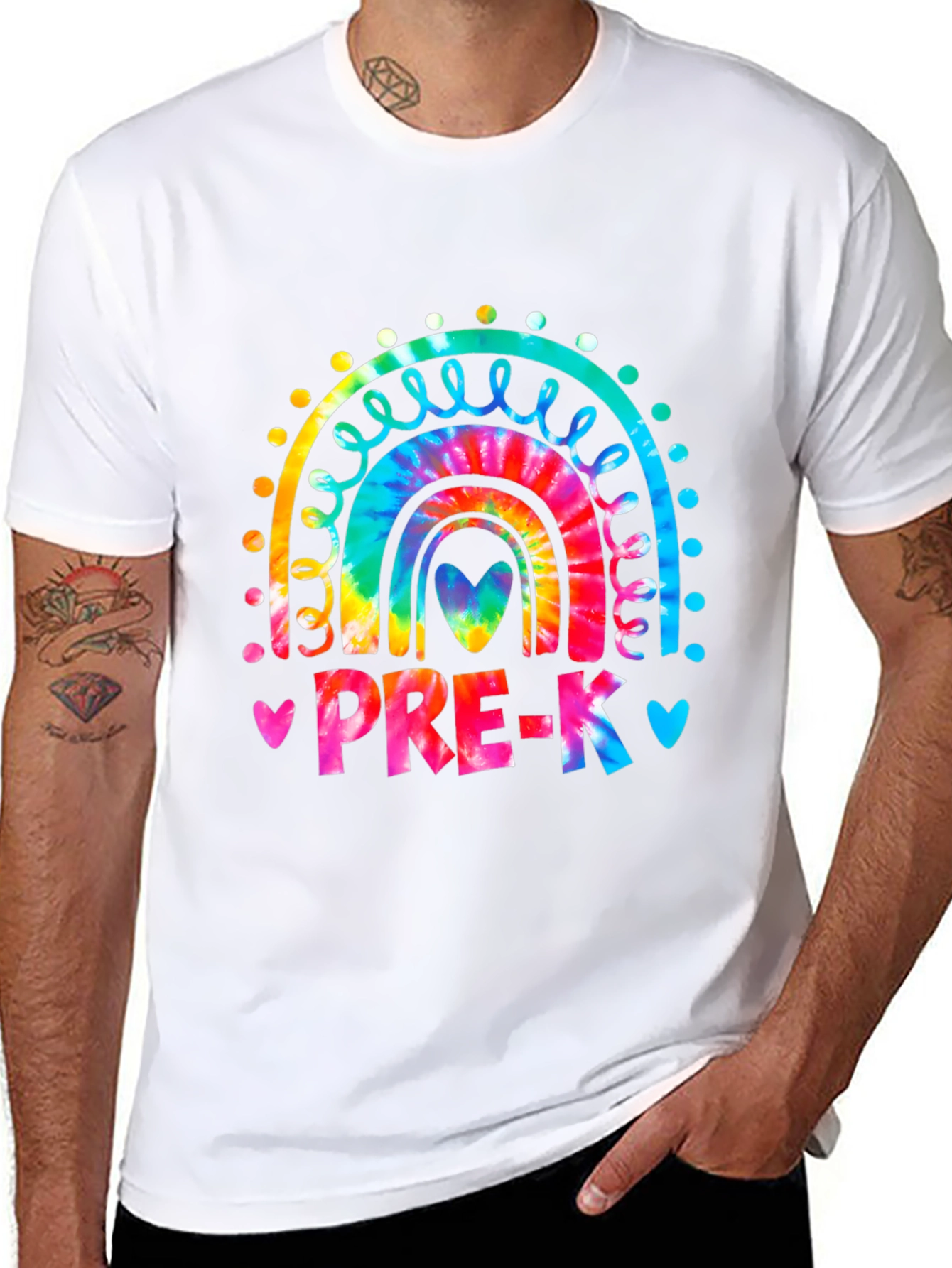 Pre-K Teacher Rainbow Tie-Dye Graphic T-Shirt
