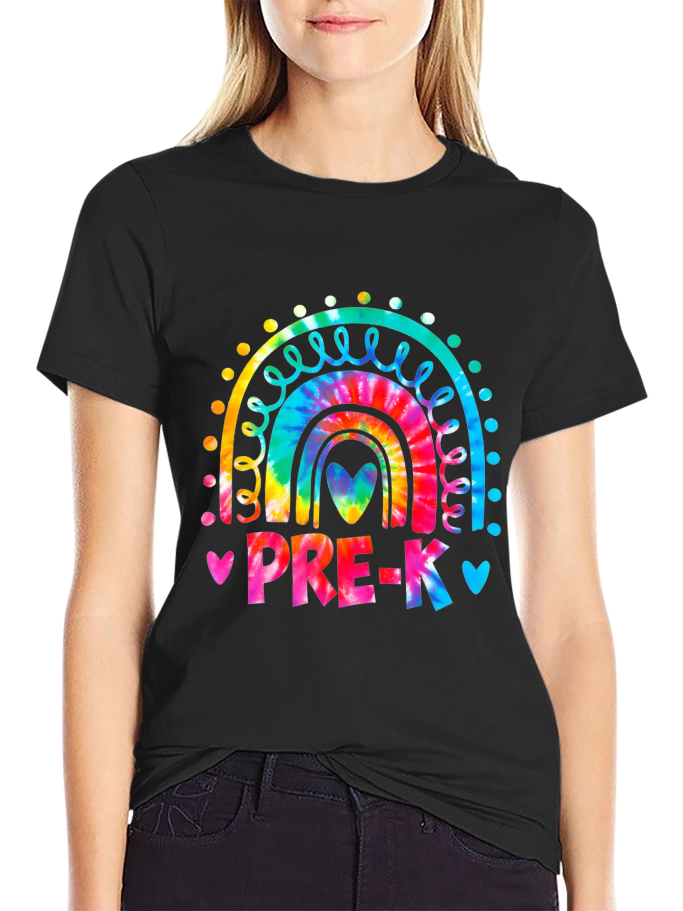 Pre-K Teacher Rainbow Tie-Dye Graphic T-Shirt