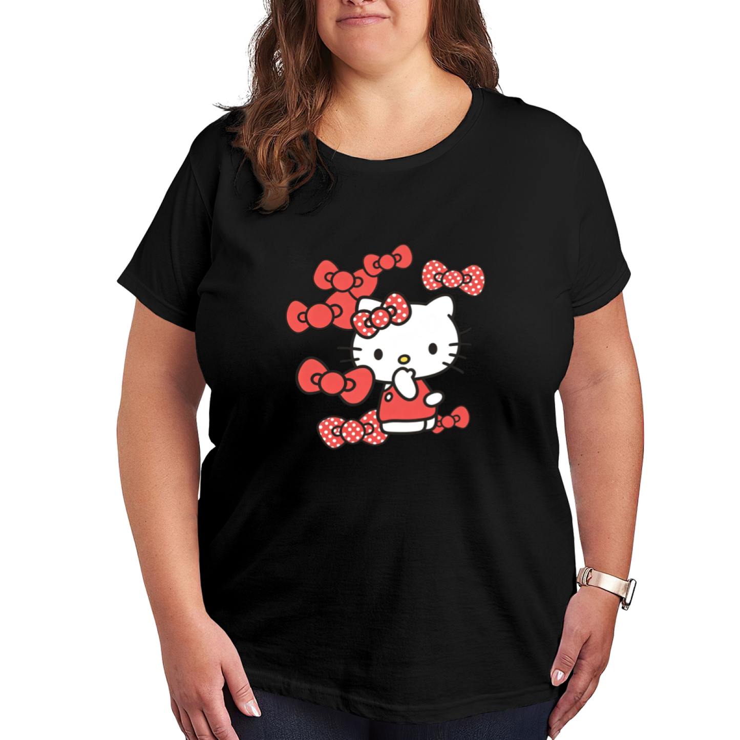 Overload Red Bow Hello Kitty Fun Printed Plus?Size Tee