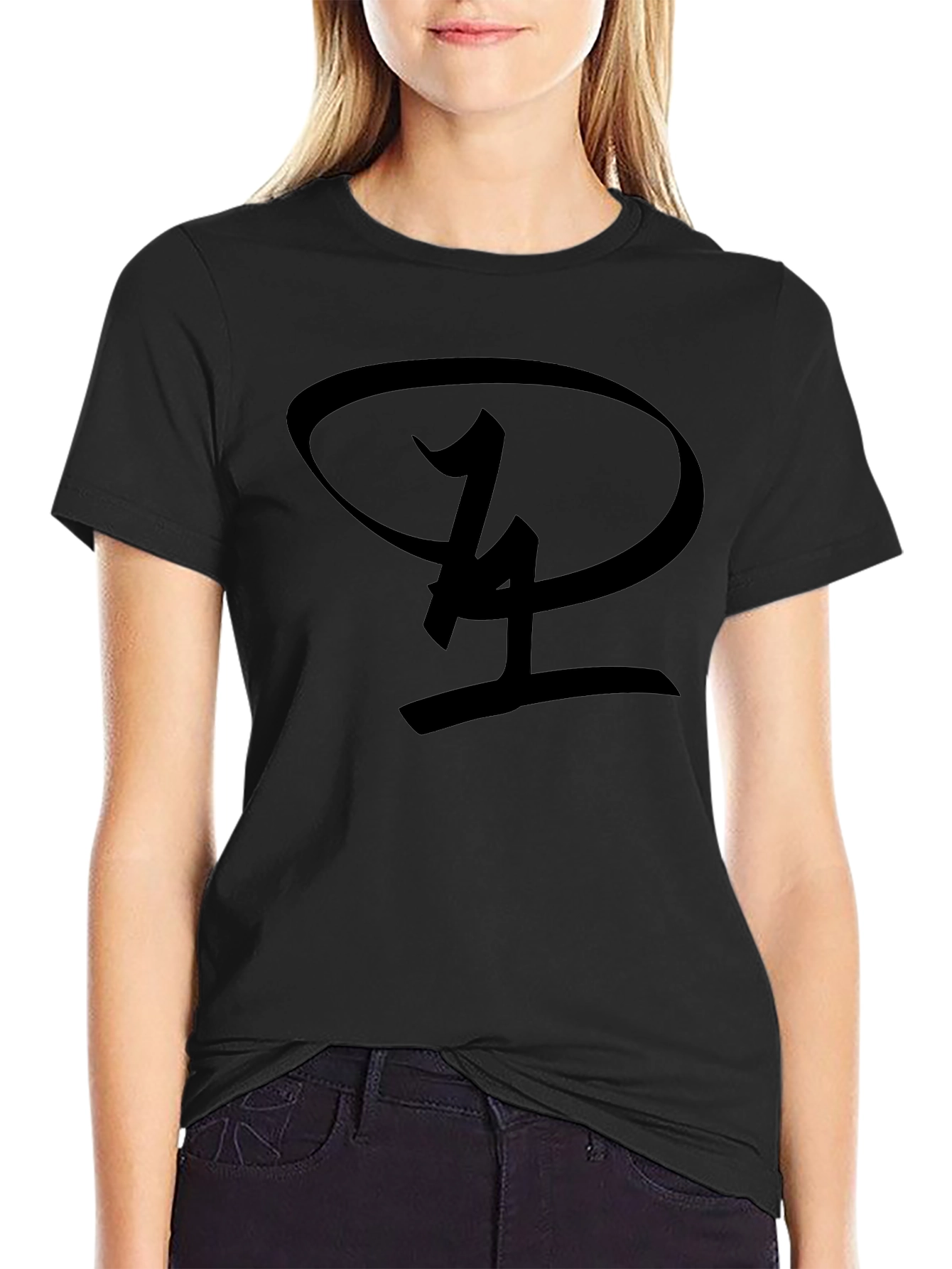 Black T-Shirt with Unique Oval Graphic