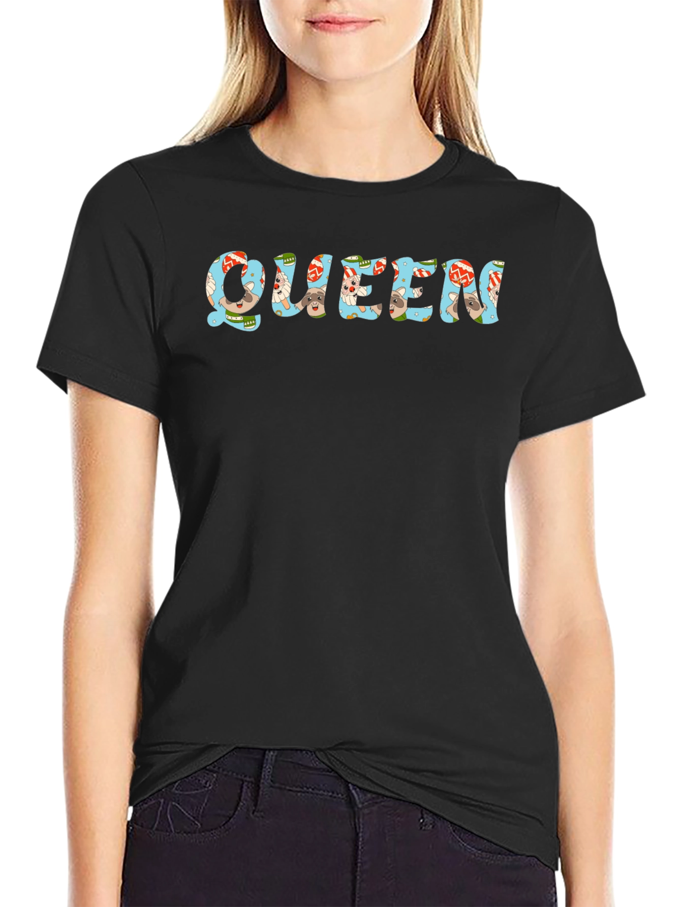 Queen Cartoon Graphic Print Black T-Shirt
