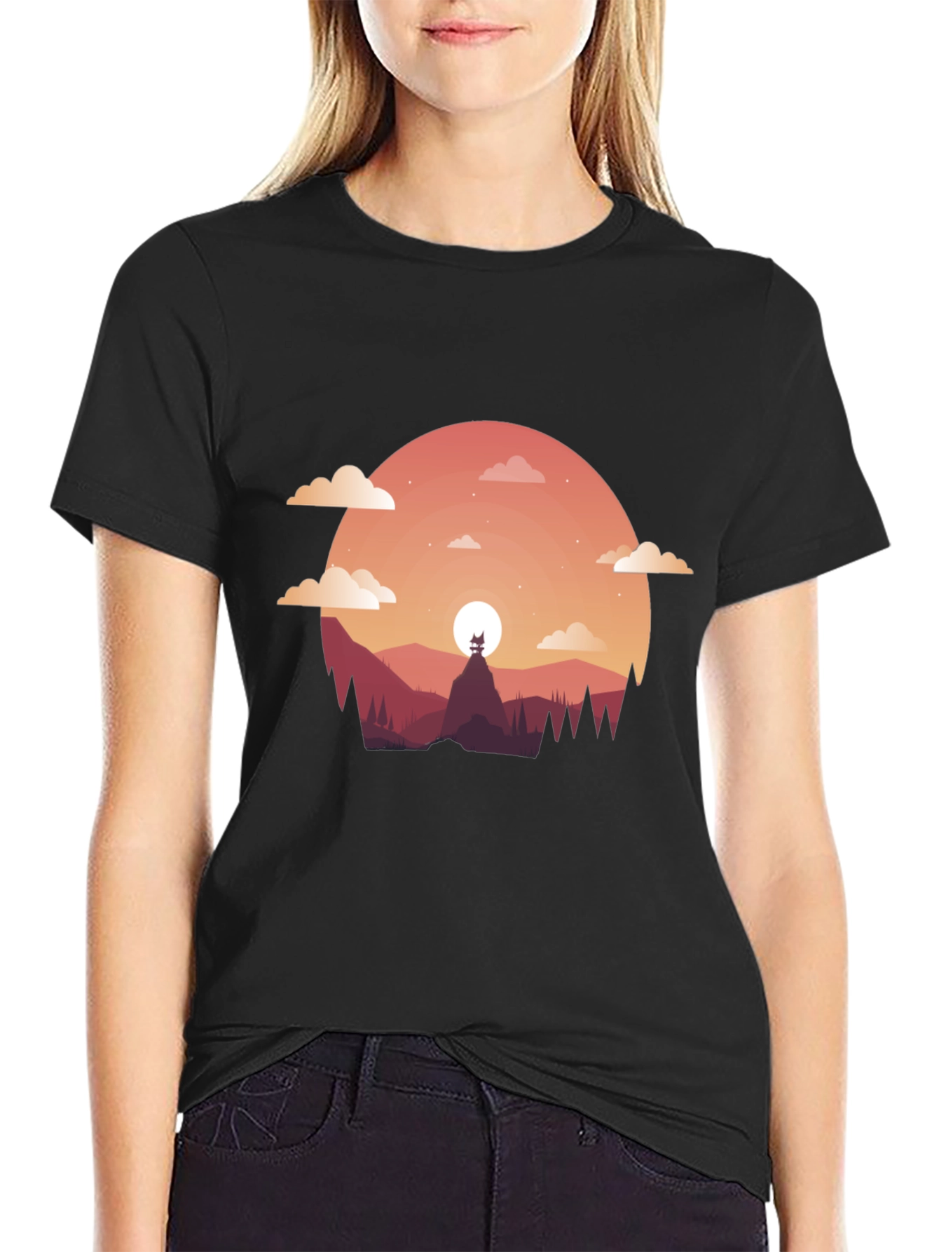 Sunset Silhouette Graphic Tee - Mens Black T-Shirt