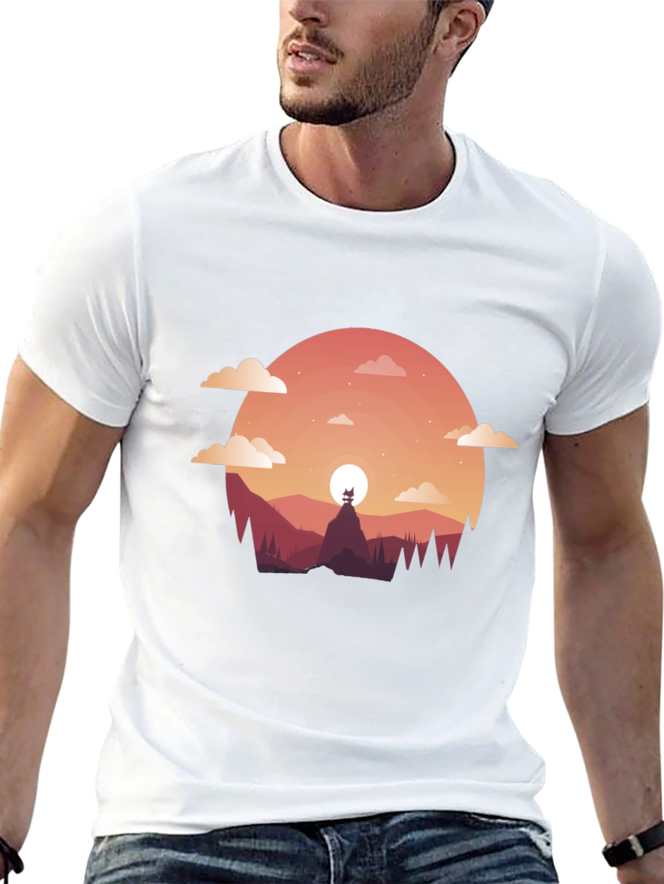 Sunset Silhouette Graphic Tee - Mens Black T-Shirt