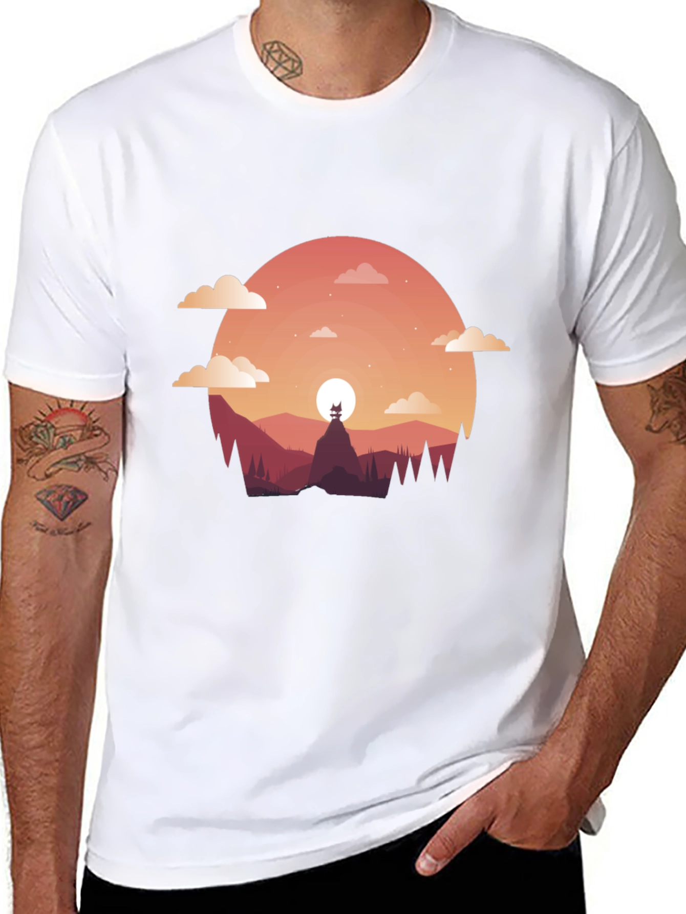 Sunset Silhouette Graphic Tee - Mens Black T-Shirt