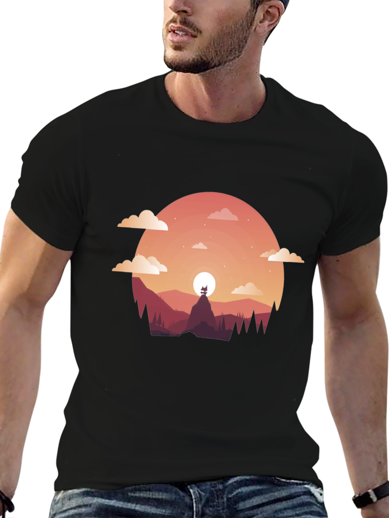 Sunset Silhouette Graphic Tee - Mens Black T-Shirt