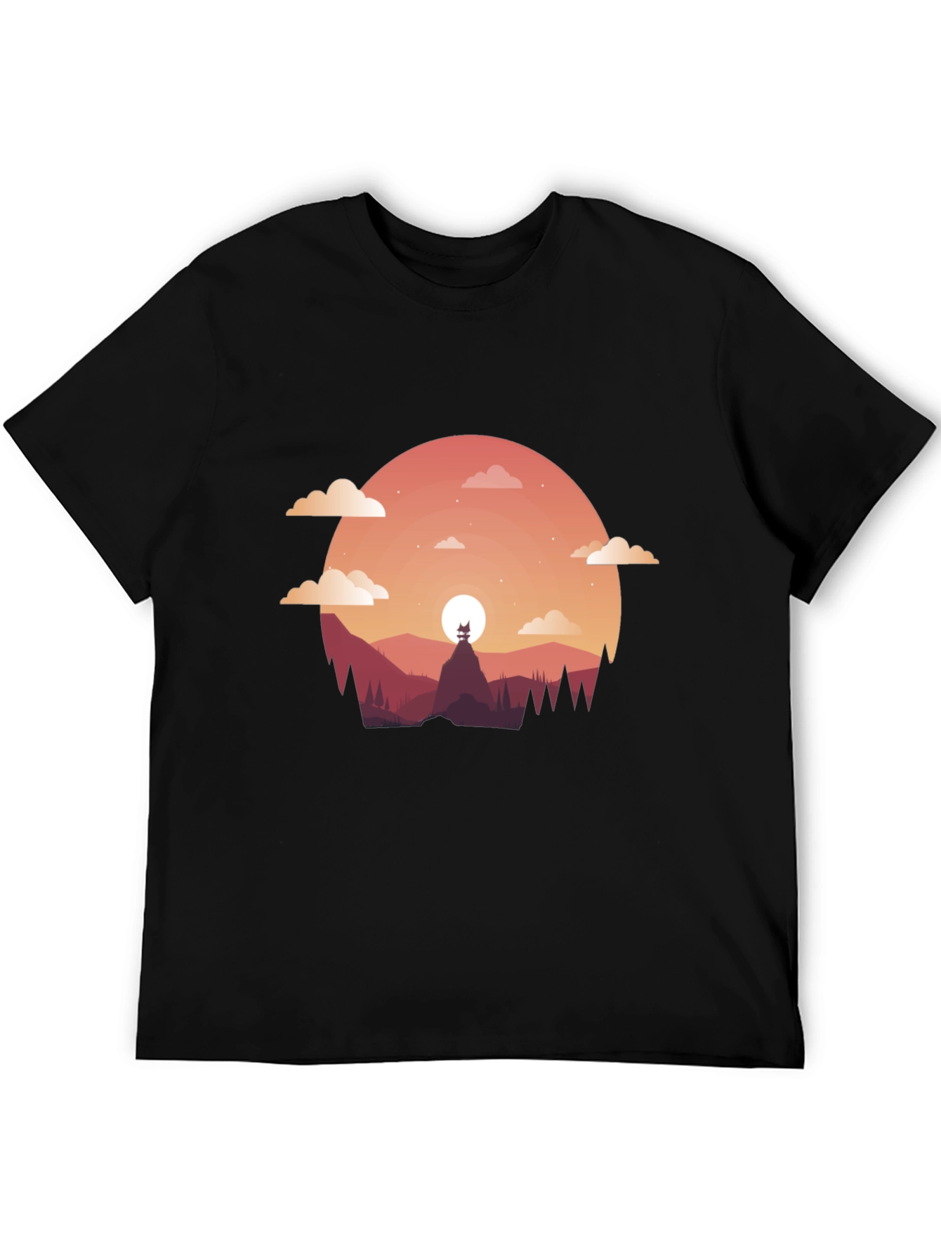Sunset Silhouette Graphic Tee - Mens Black T-Shirt