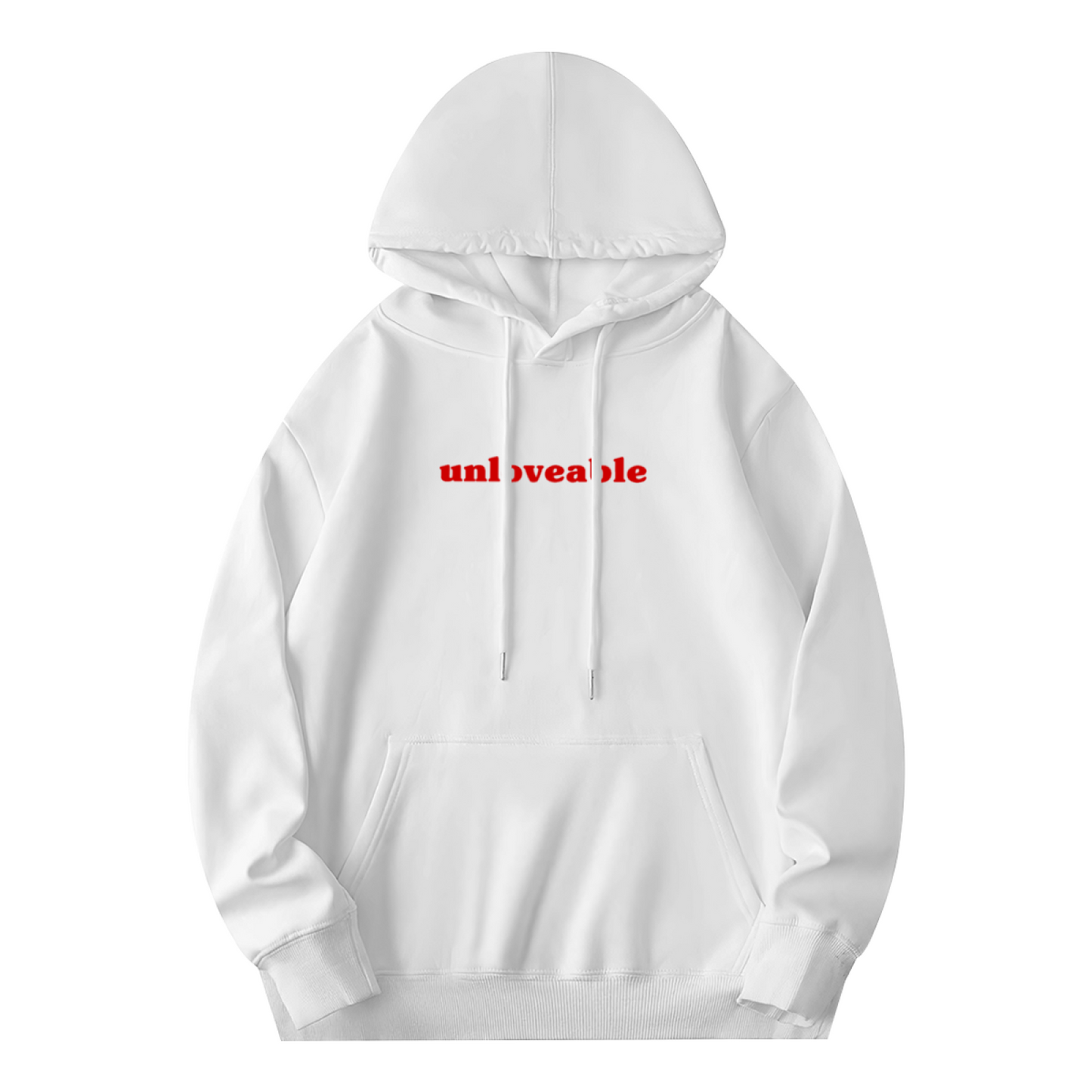 Minimal unloveable Red Text White Hoodie, Trendy Soft Daily Comfort Pullover