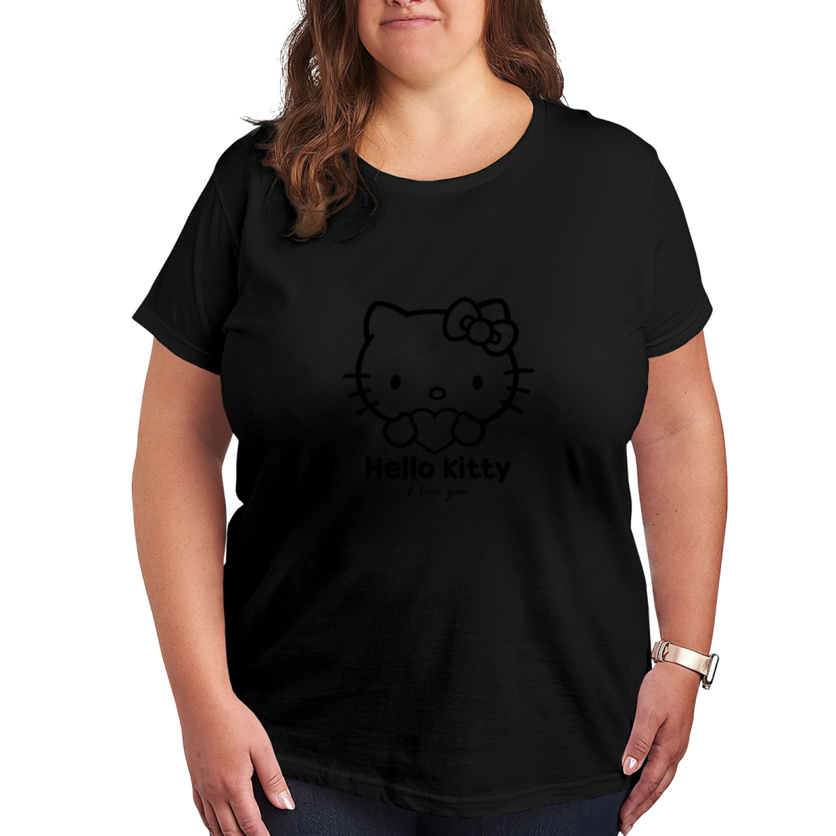 Minimal Line?Drawing Hello Kitty Love Heart Plus Size Ladies T?Shirt