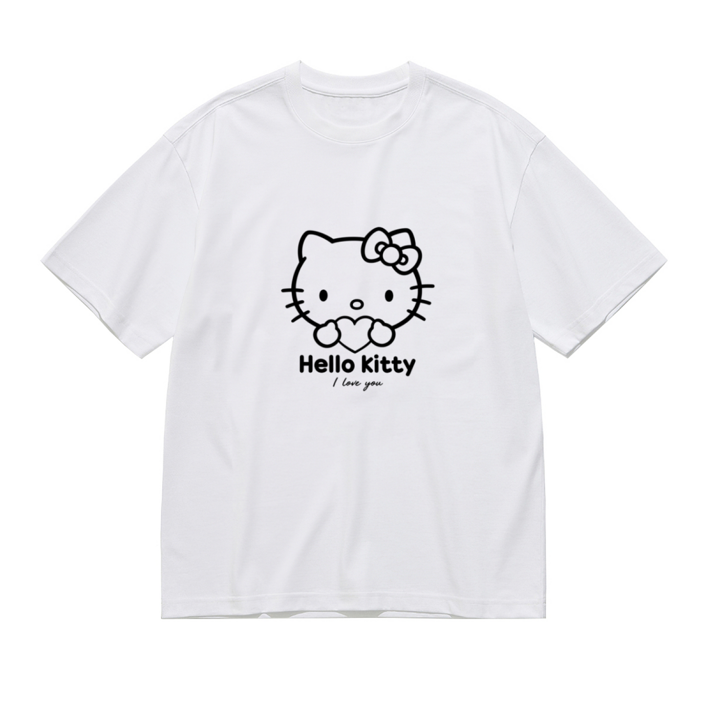 Minimal Line?Drawing Hello Kitty Love Heart Plus Size Ladies T?Shirt