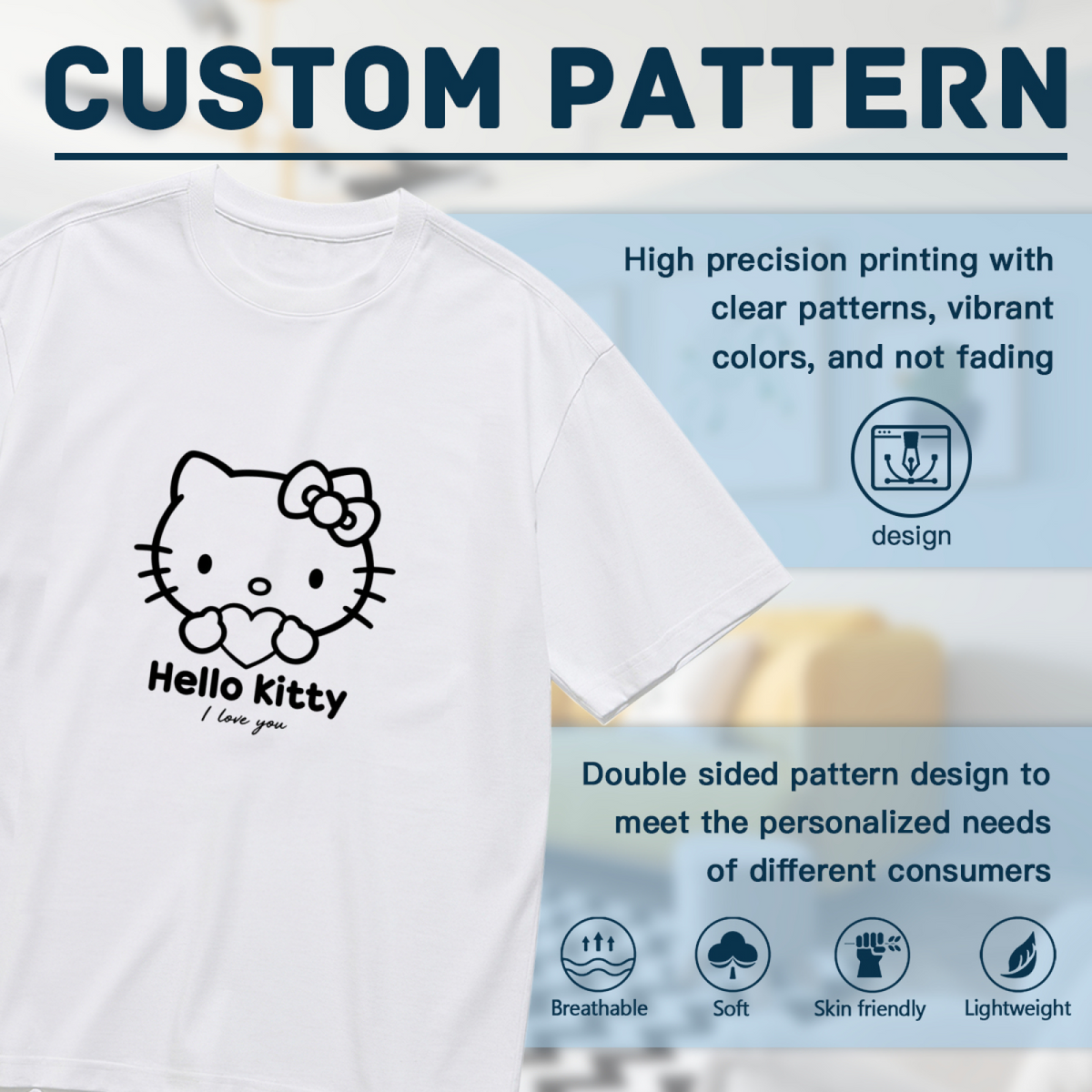 Minimal Line?Drawing Hello Kitty Love Heart Plus Size Ladies T?Shirt