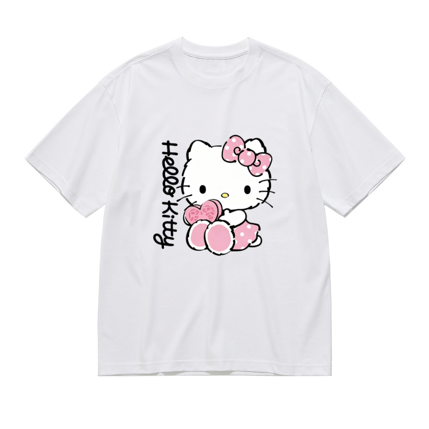 Vintage Cute Hello Kitty Pink Bow Plus?Size Women Daily?Wear Tee