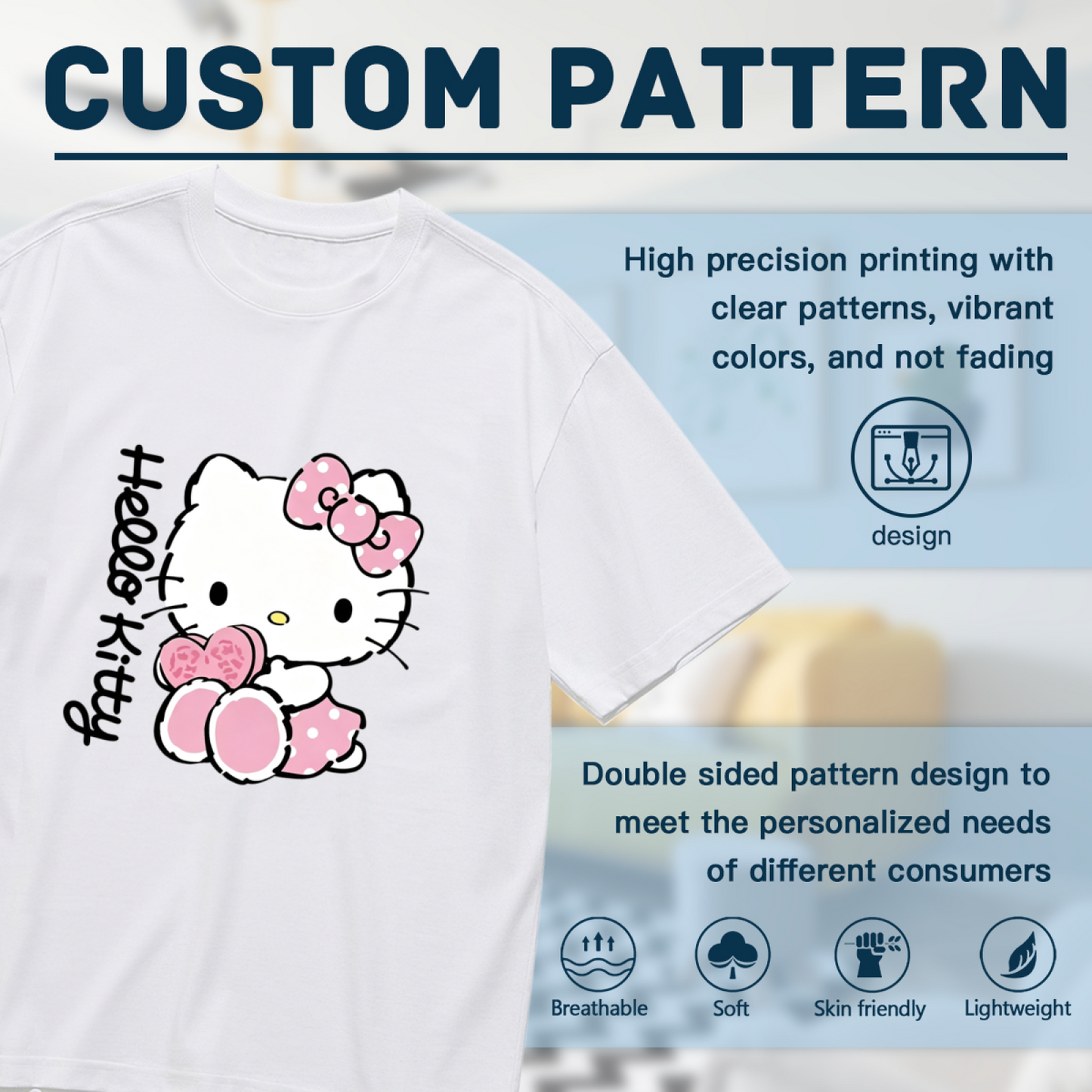 Vintage Cute Hello Kitty Pink Bow Plus?Size Women Daily?Wear Tee