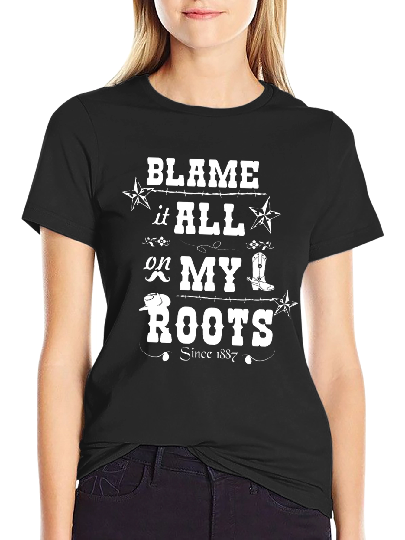Blame it All on My Roots Black T-Shirt