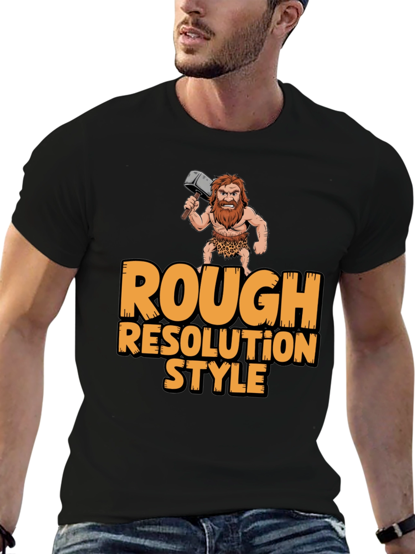 Rough Resolution Style Graphic Tee - Caveman Humor
