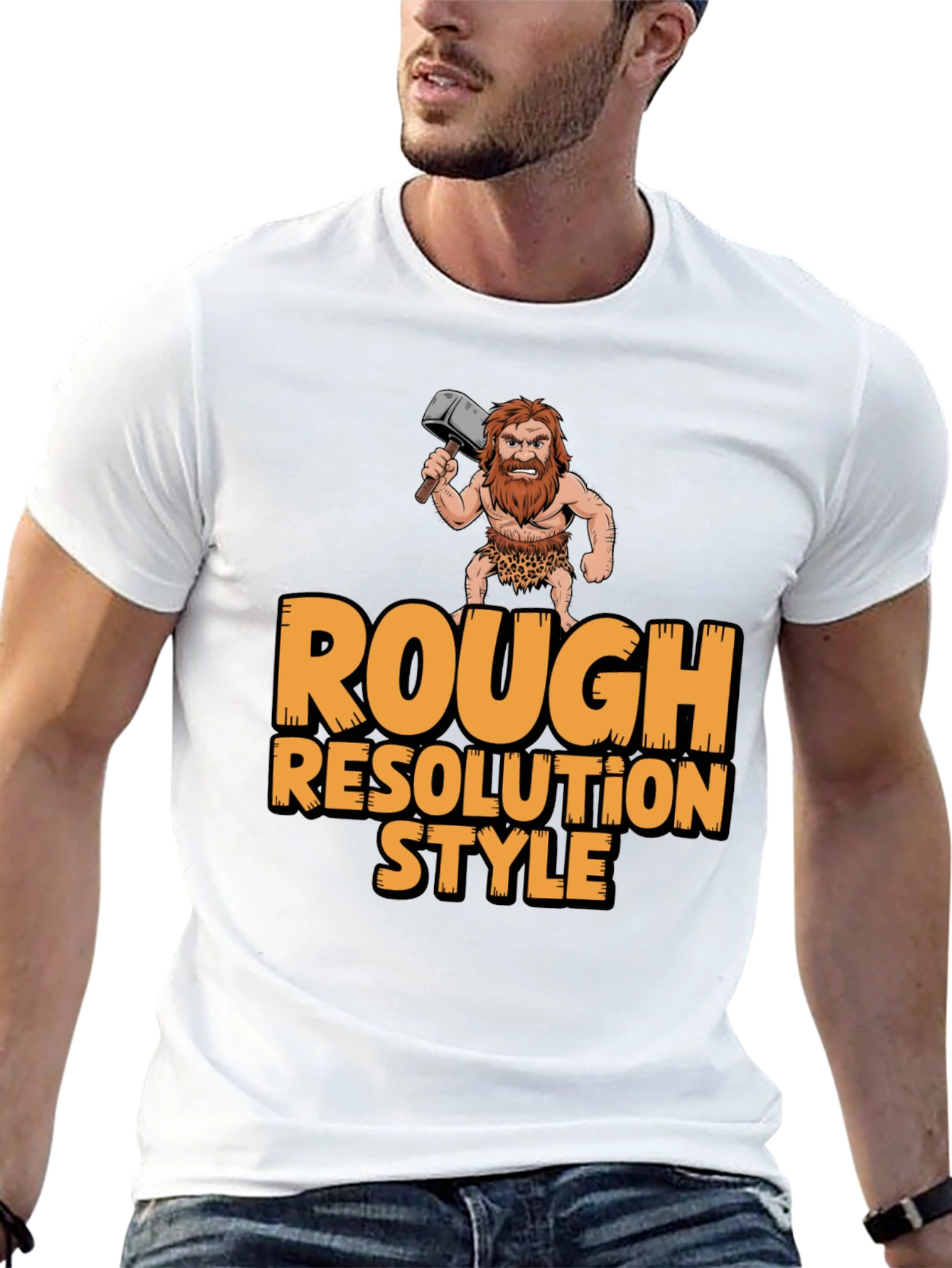 Rough Resolution Style Graphic Tee - Caveman Humor