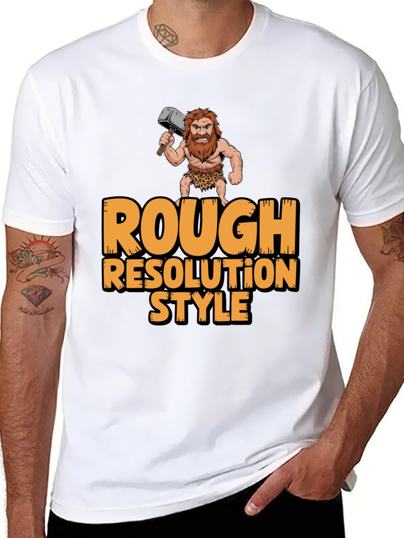Rough Resolution Style Graphic Tee - Caveman Humor