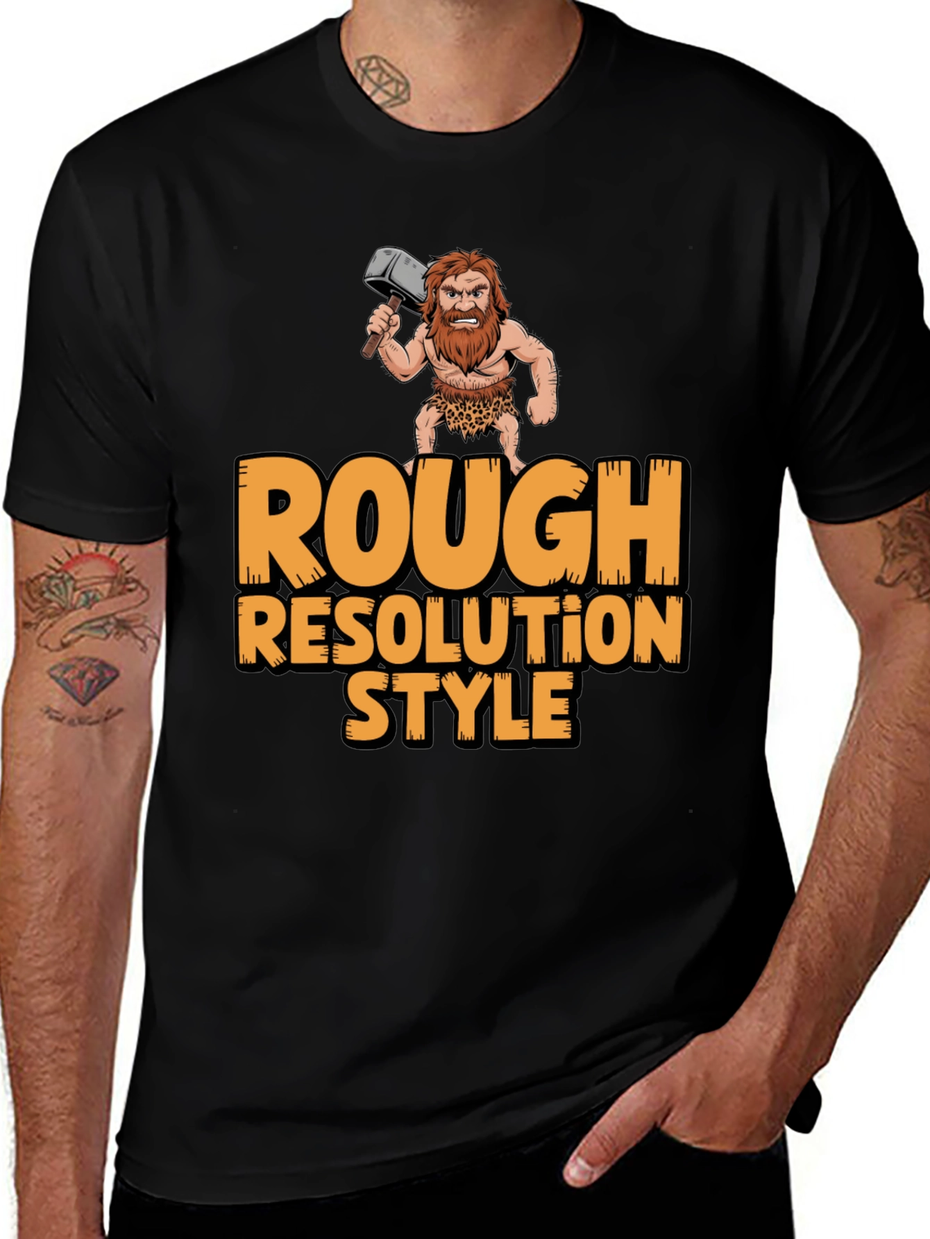 Rough Resolution Style Graphic Tee - Caveman Humor