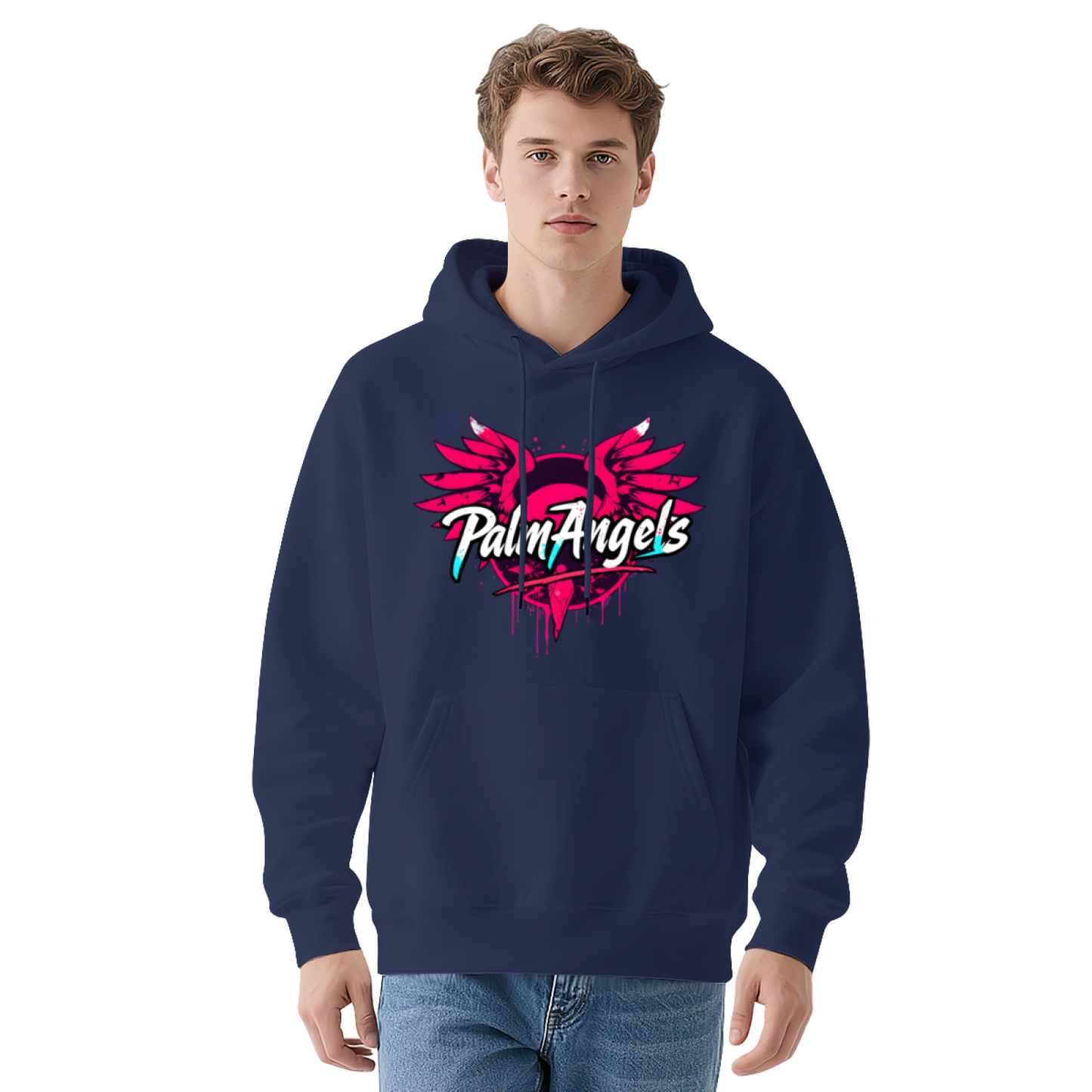 Palm Angels Pink Wing Graffiti Black Hoodie, Relaxed Street Style Sweatshirt