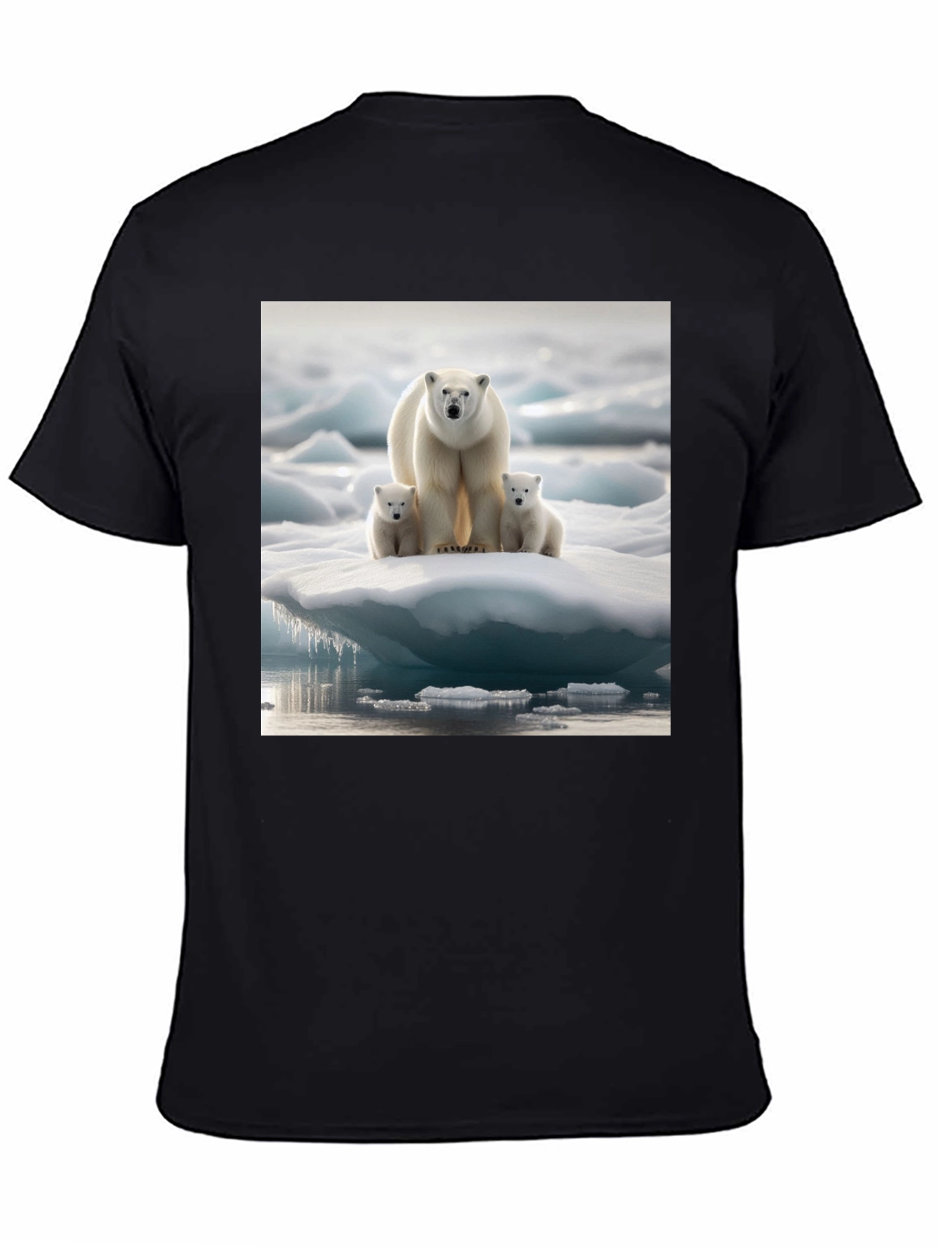Polar Bear Family Black T-Shirt