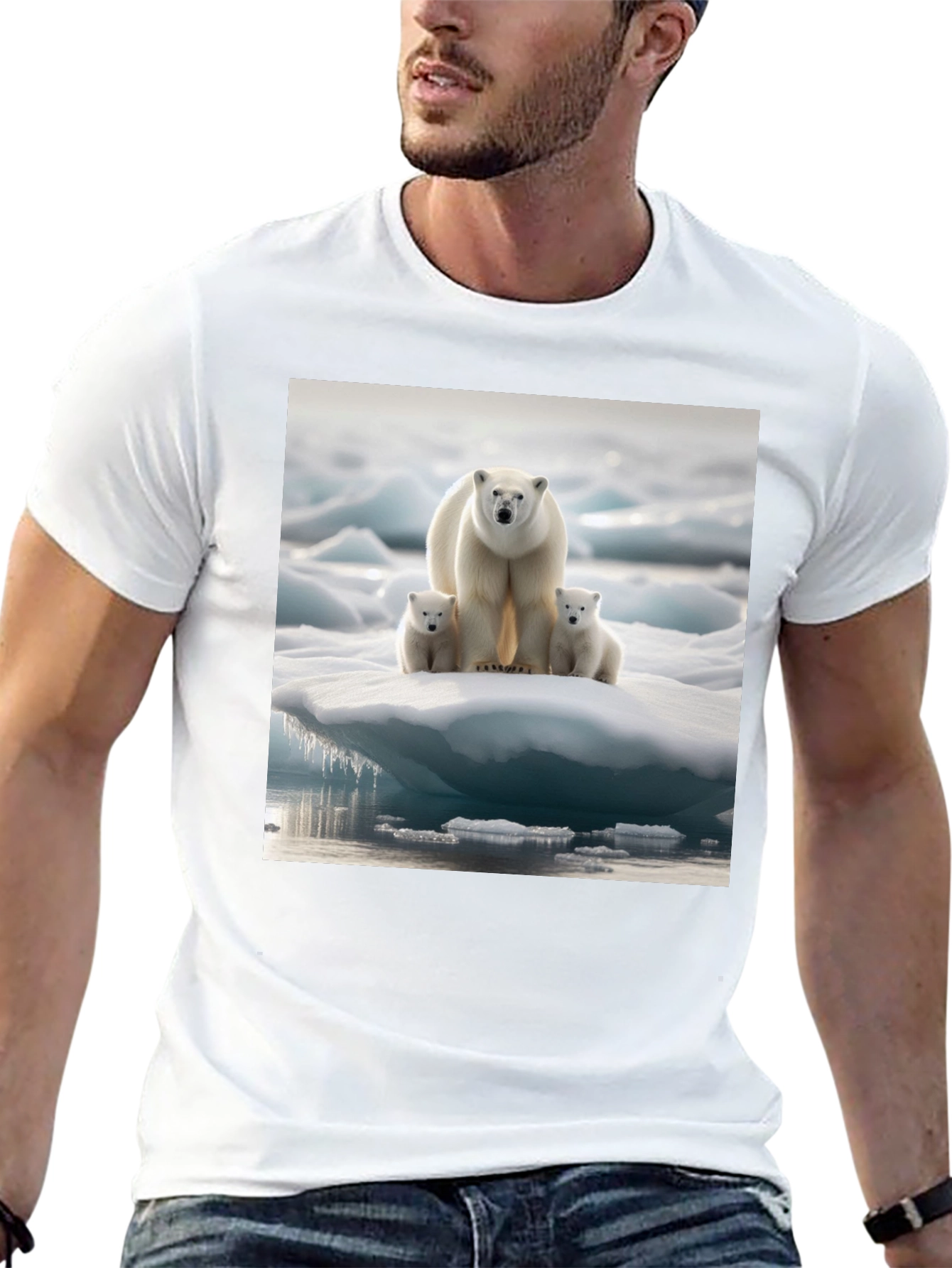 Polar Bear Family Black T-Shirt