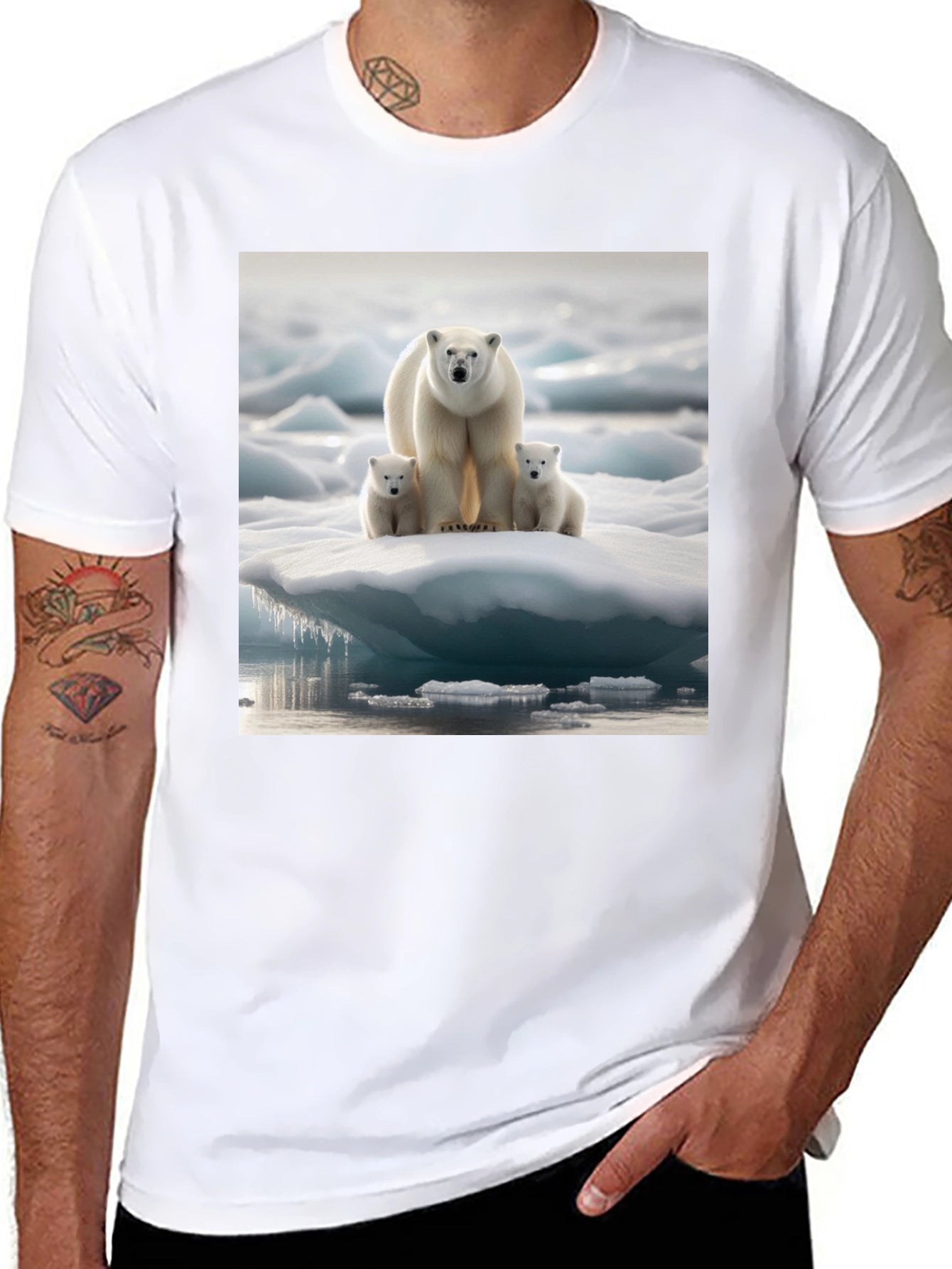 Polar Bear Family Black T-Shirt