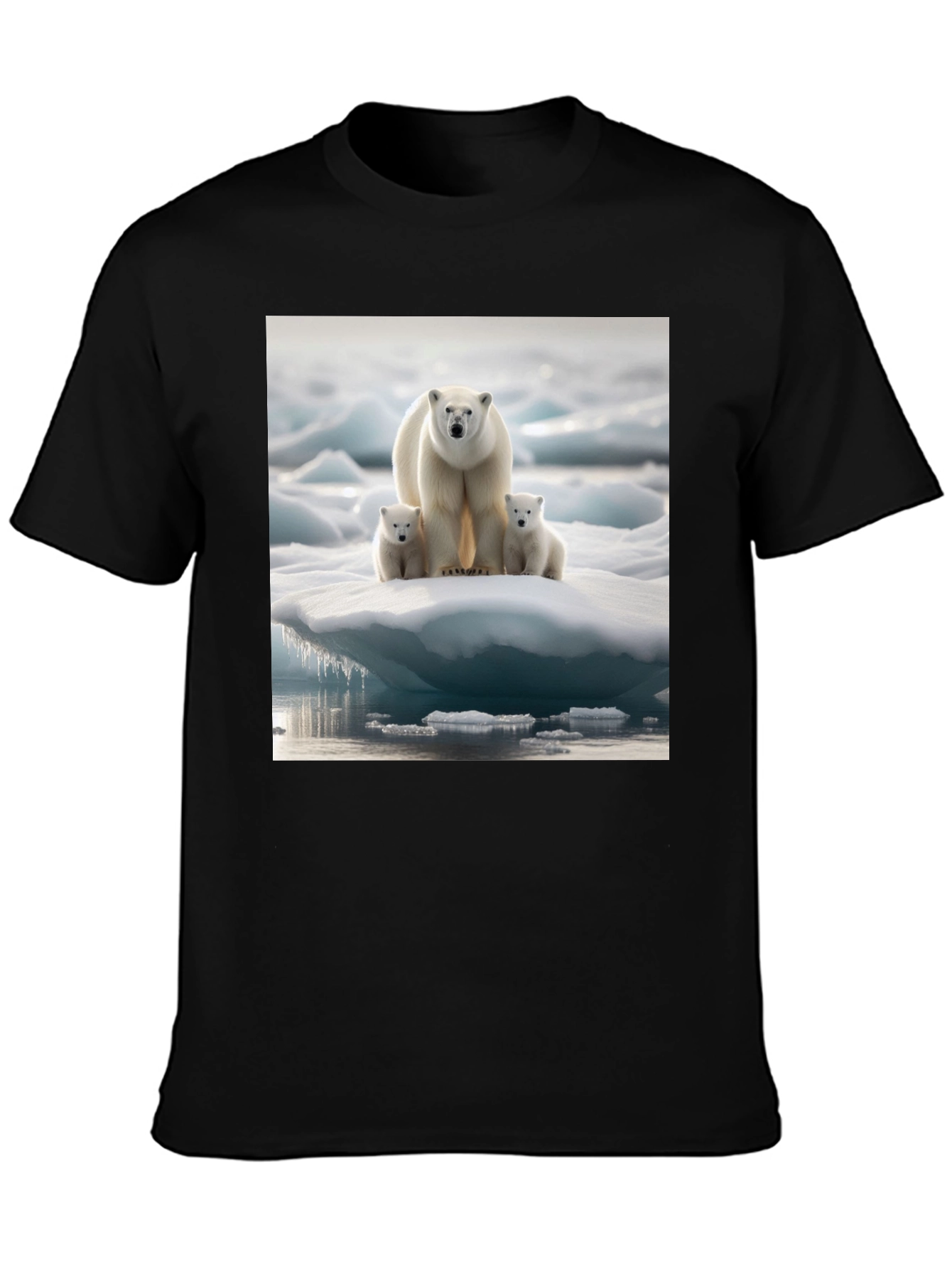 Polar Bear Family Black T-Shirt