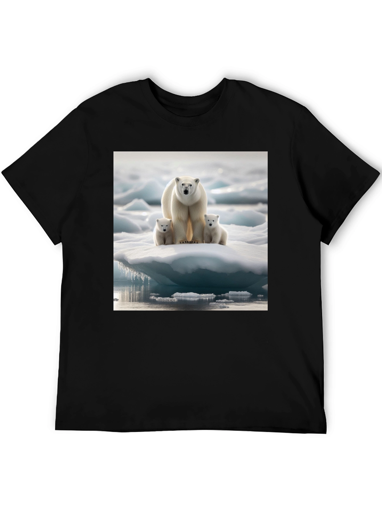 Polar Bear Family Black T-Shirt