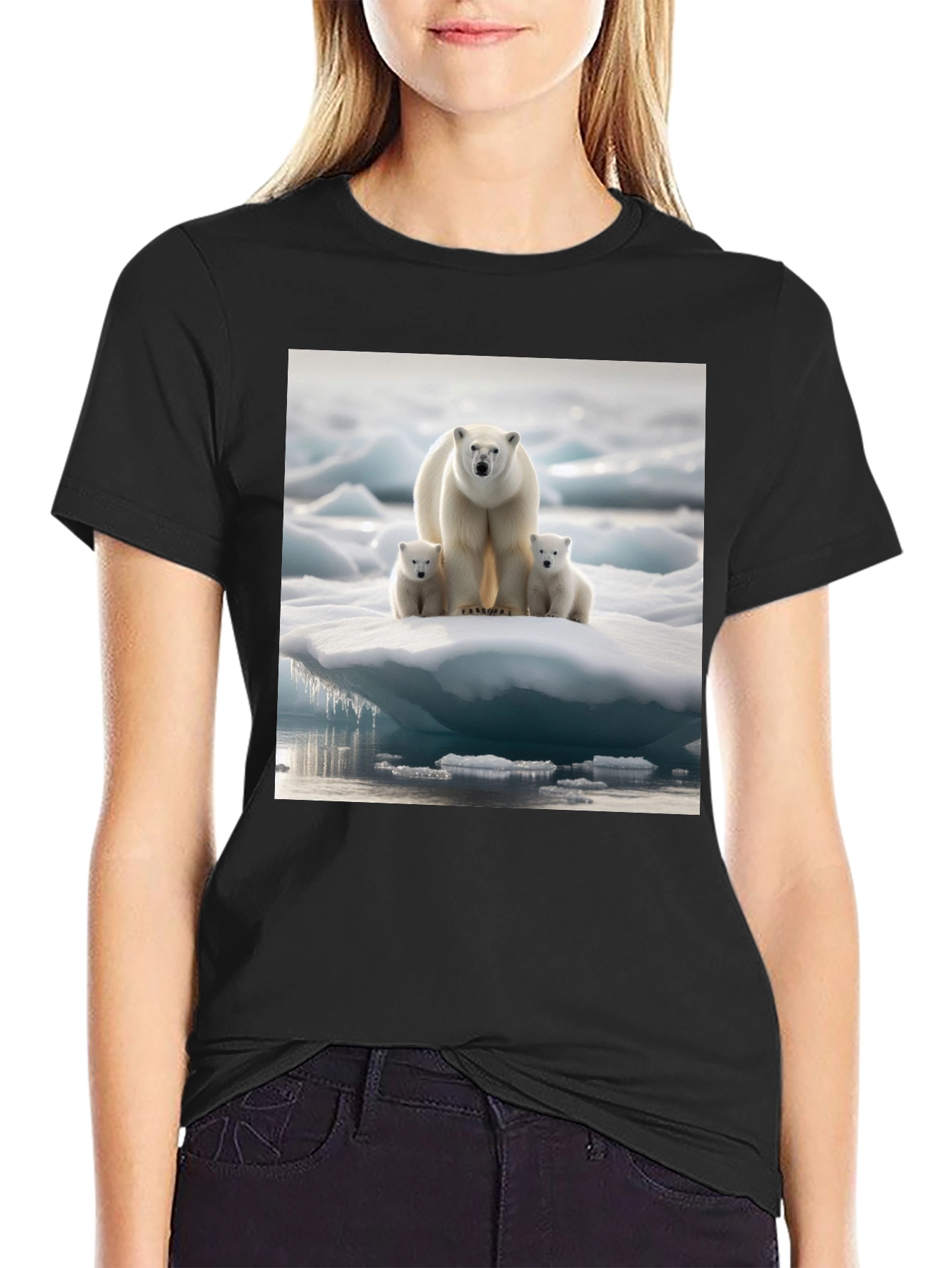 Polar Bear Family Black T-Shirt