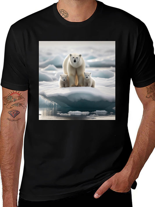 Polar Bear Family Black T-Shirt