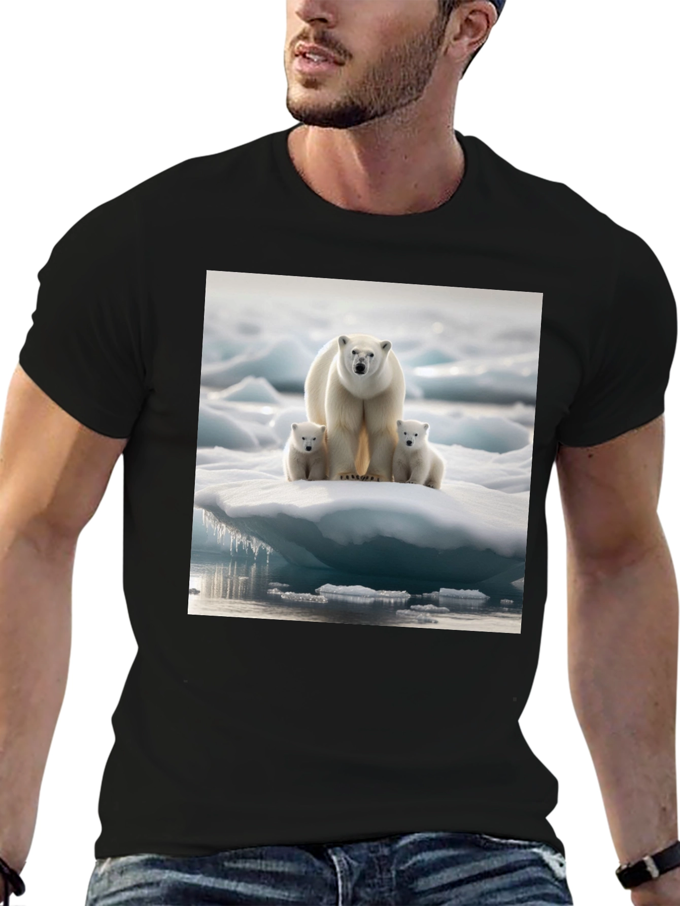 Polar Bear Family Black T-Shirt