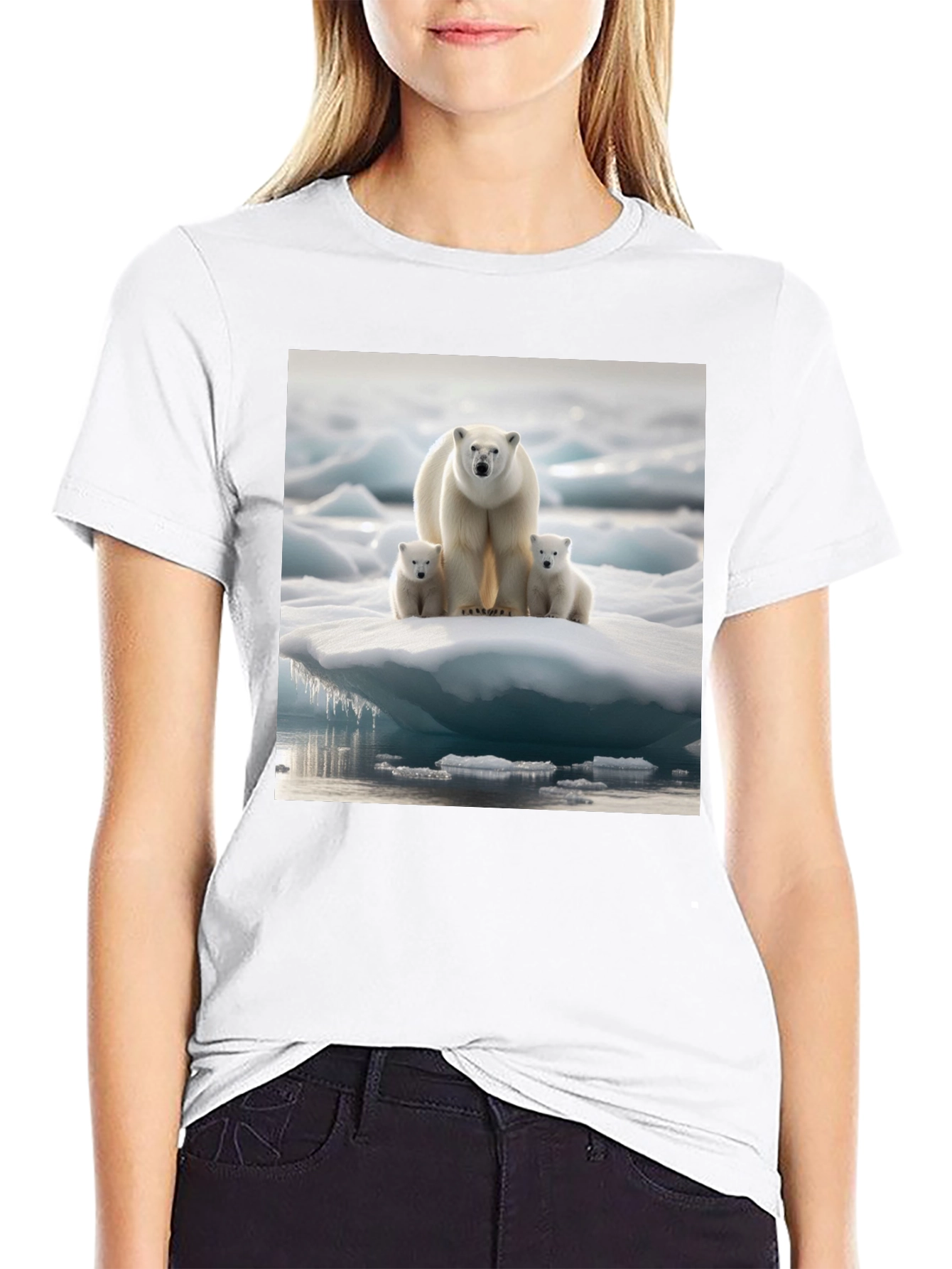 Polar Bear Family Black T-Shirt