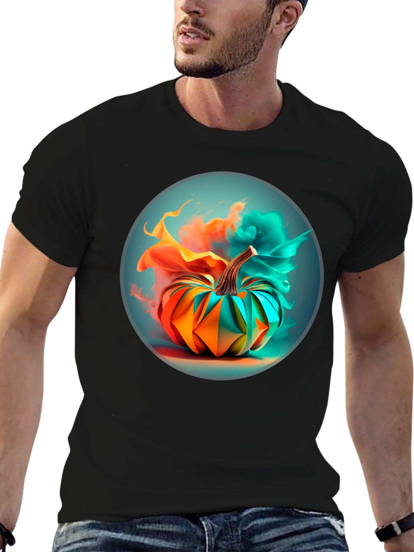Abstract Pumpkin Graphic Tee - Mens Black T-Shirt