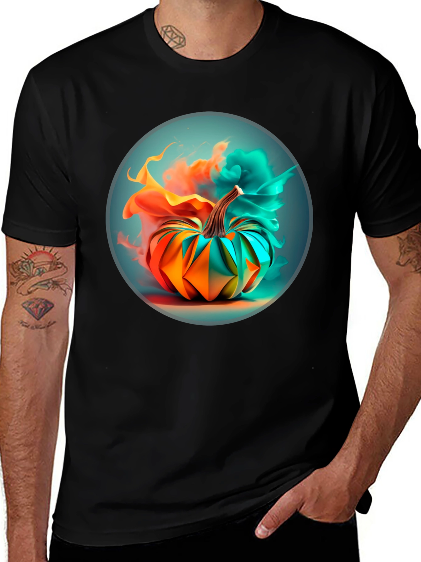 Abstract Pumpkin Graphic Tee - Mens Black T-Shirt