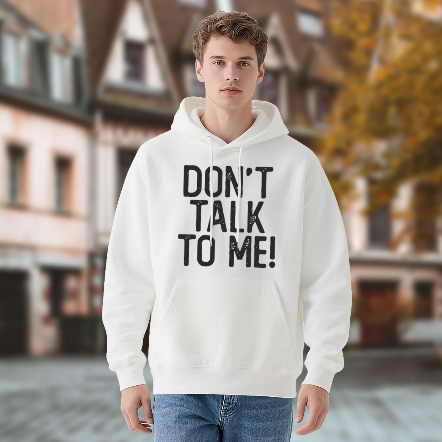 Don¡¯t Talk To Me Slogan Casual White Hoodie, Comfort Lounge Wear