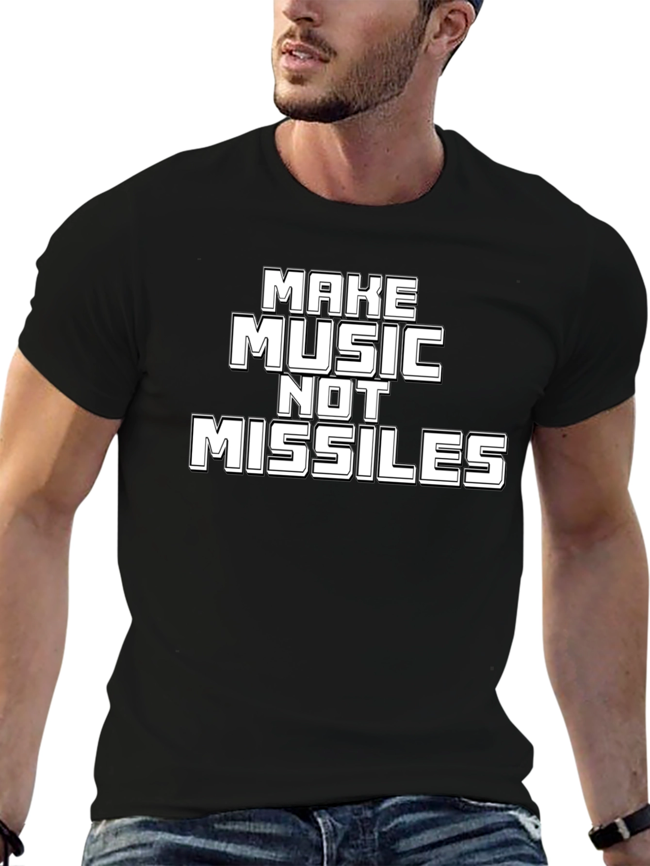 Make Music Not Missiles Black Graphic Tee