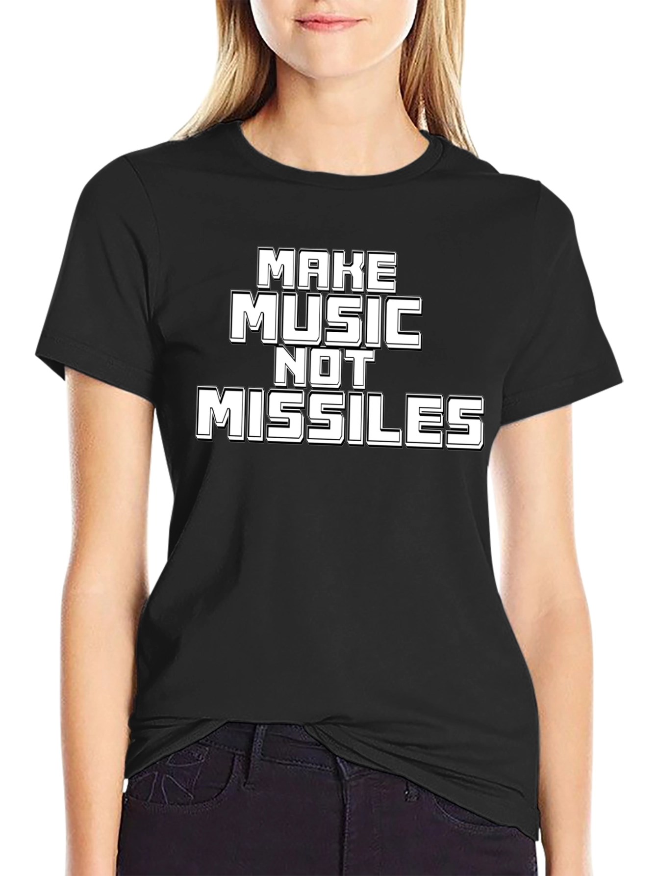 Make Music Not Missiles Black Graphic Tee