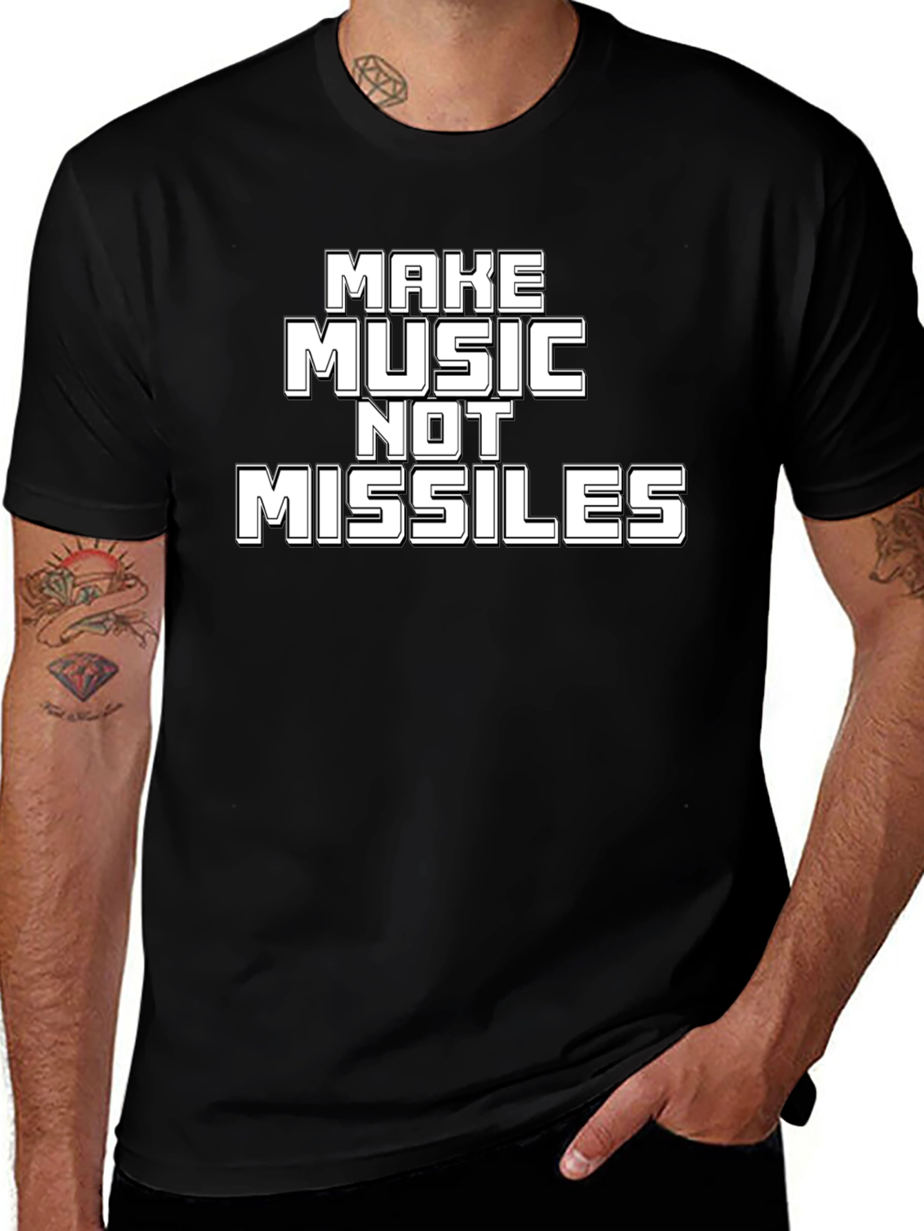 Make Music Not Missiles Black Graphic Tee