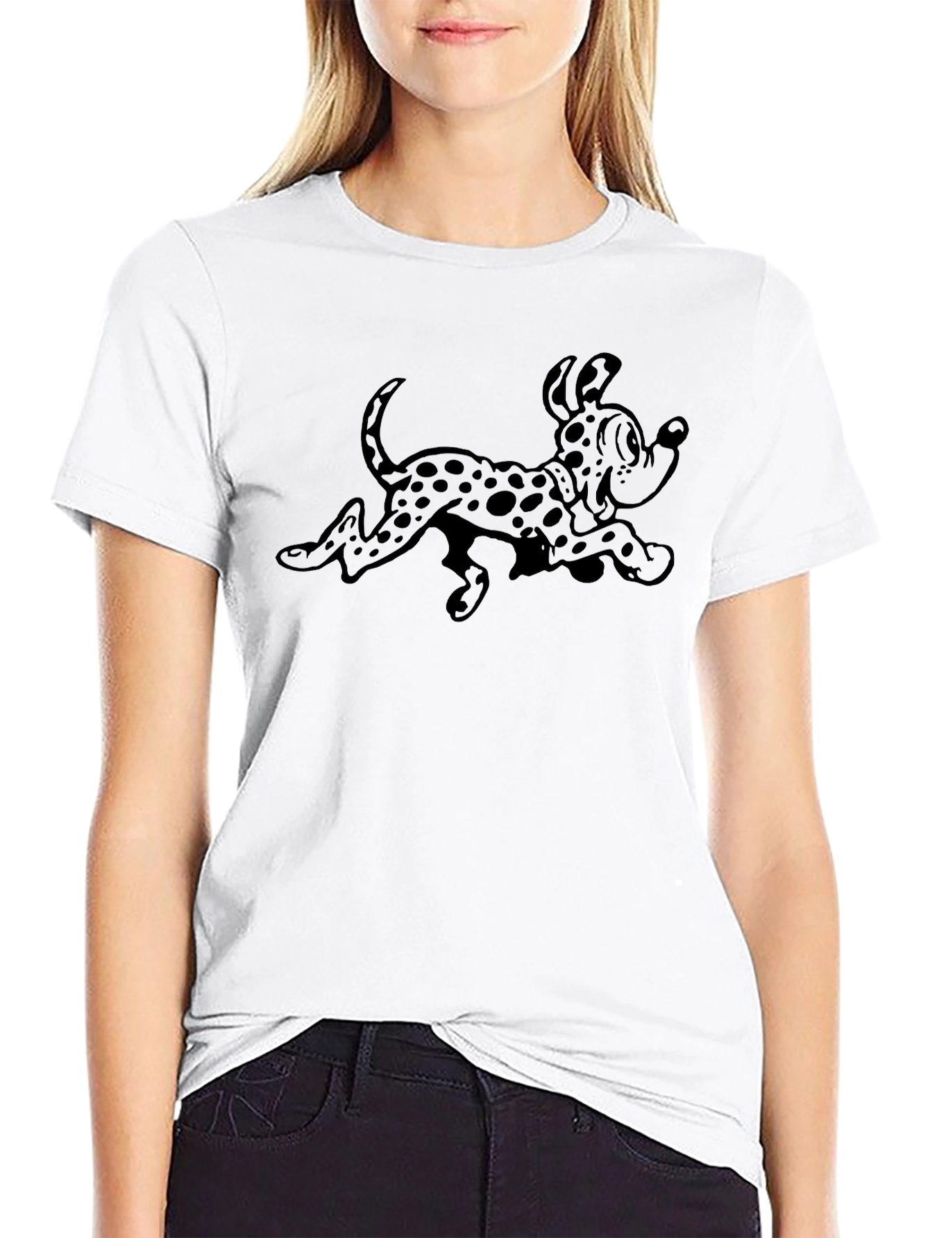 Cartoon Dalmatian Black T-Shirt