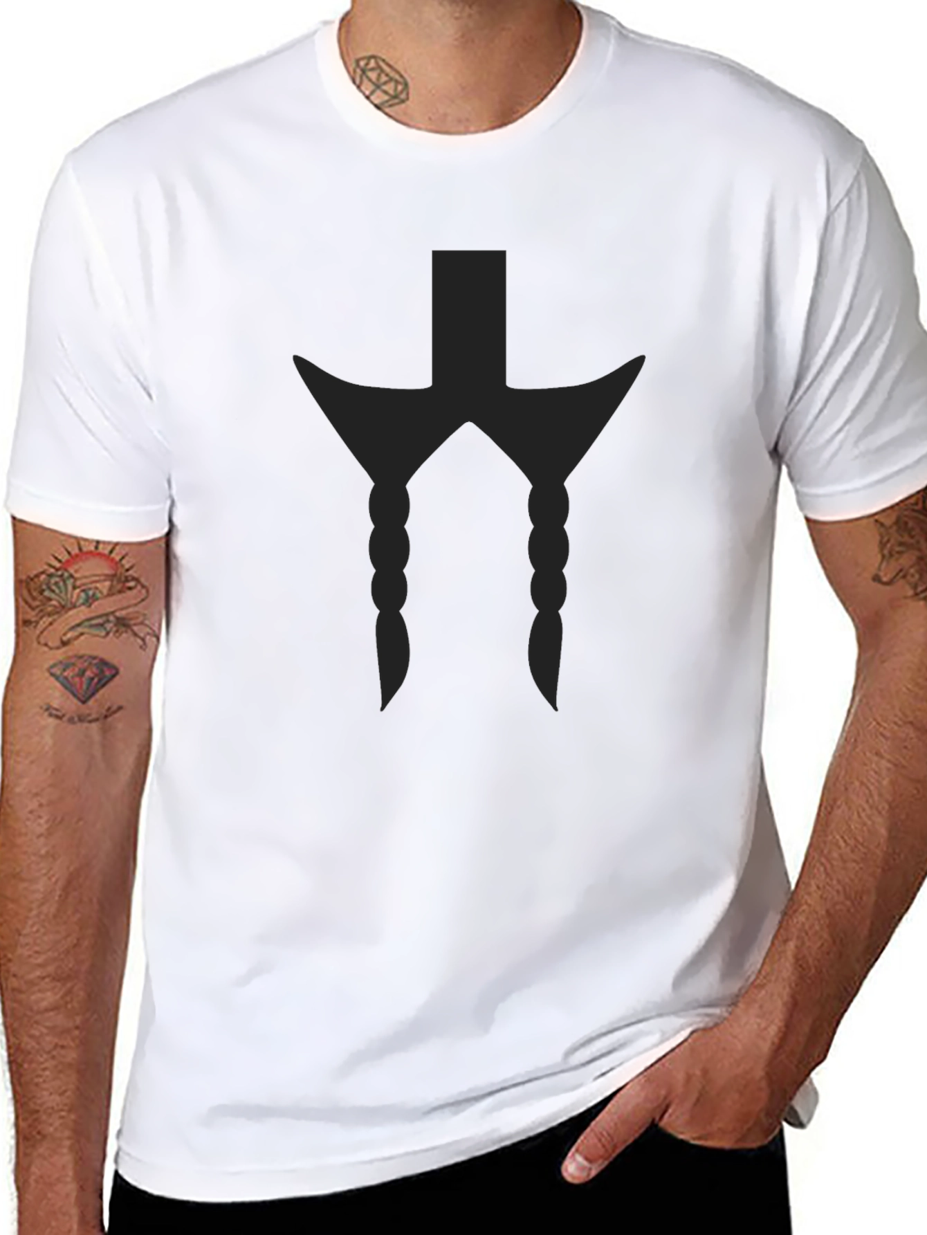 Mens Black Graphic Tee - Braided Design