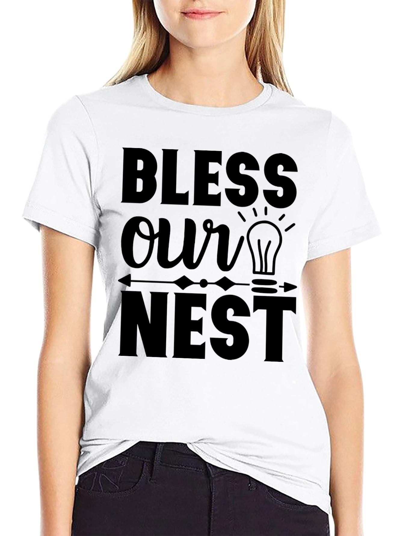 Bless Our Nest Graphic Print Black T-Shirt