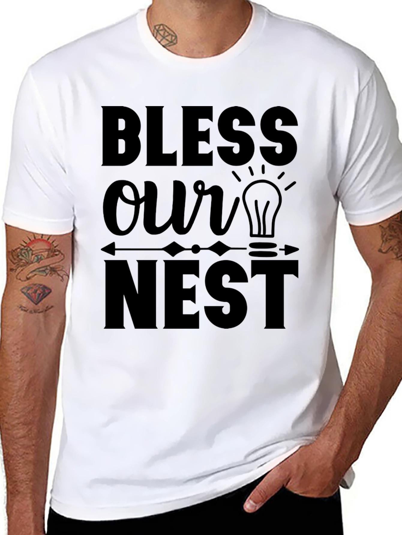 Bless Our Nest Graphic Print Black T-Shirt