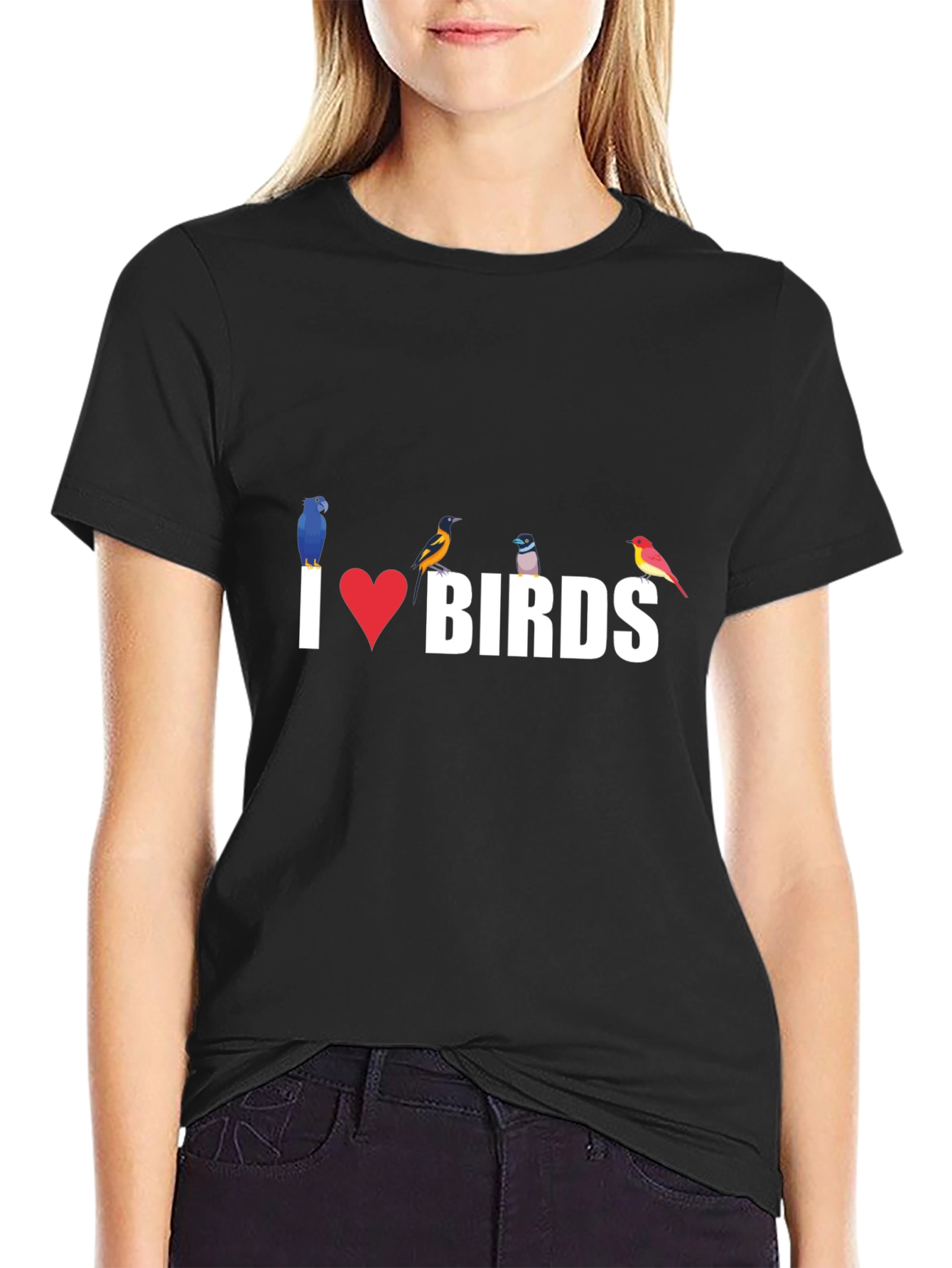 I Heart Birds Graphic Tee - Black