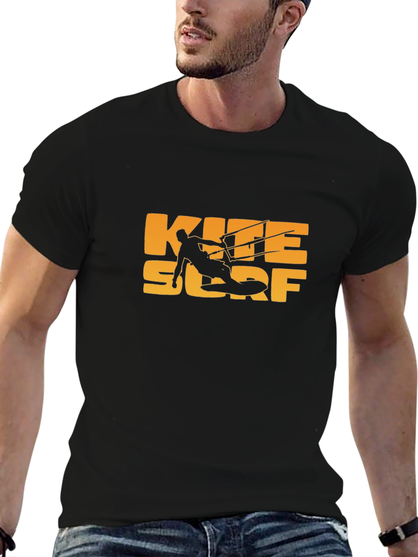 Kite Surf Graphic Tee - Black Cotton T-Shirt