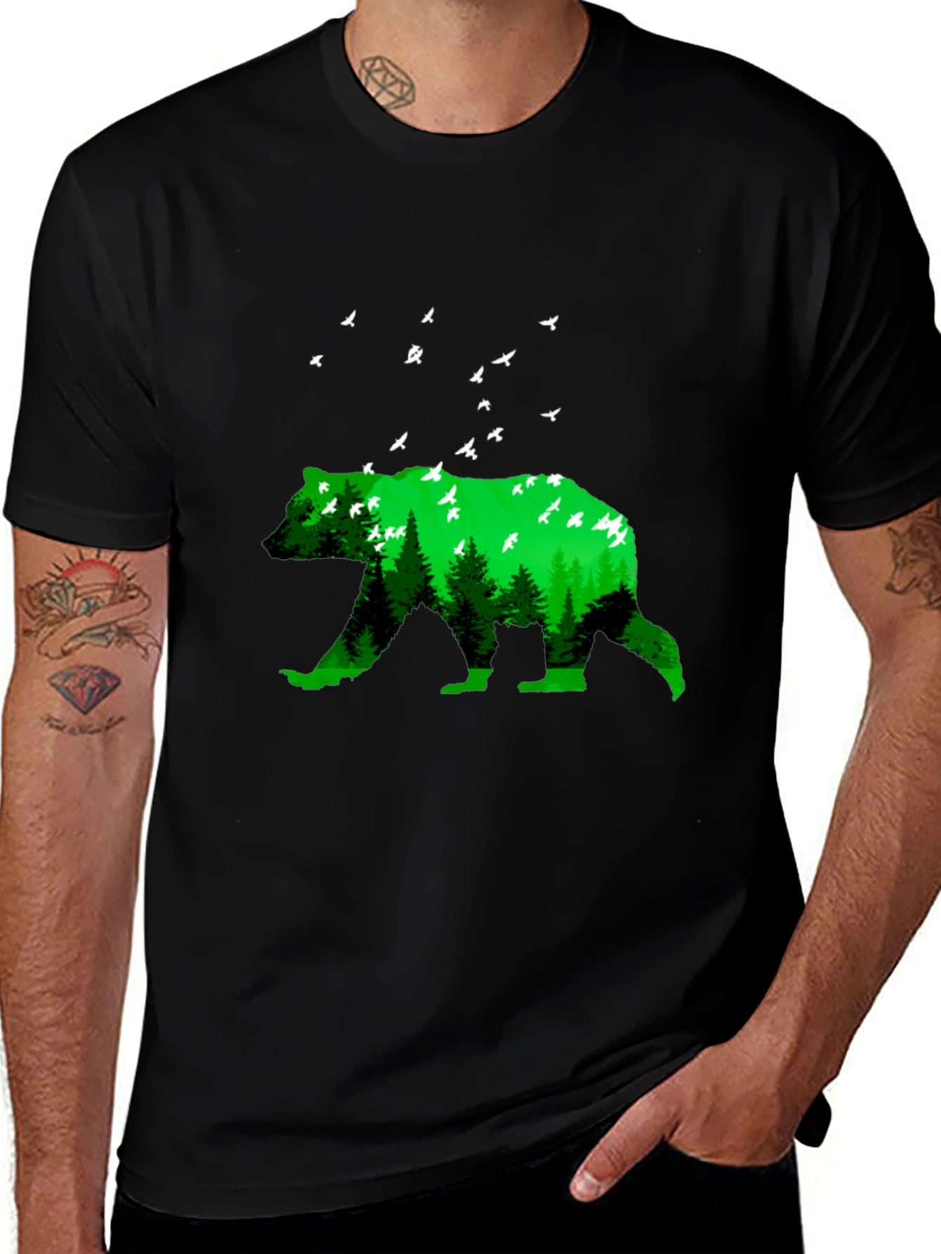 Nature Bear Graphic T-Shirt - Black