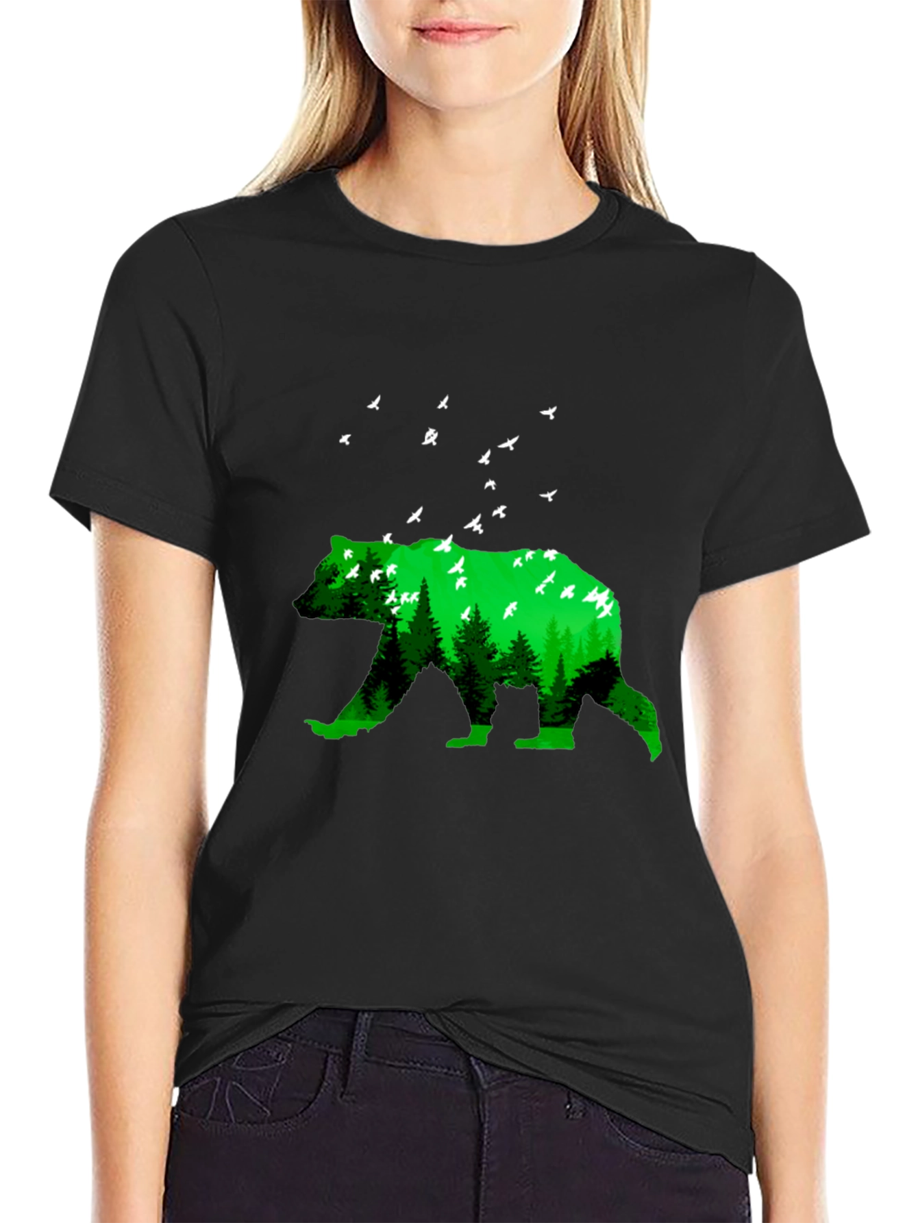 Nature Bear Graphic T-Shirt - Black