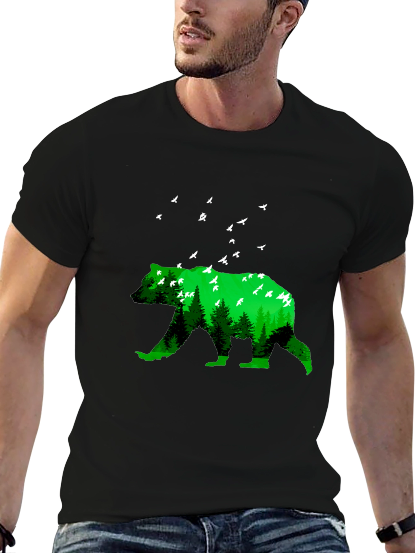 Nature Bear Graphic T-Shirt - Black