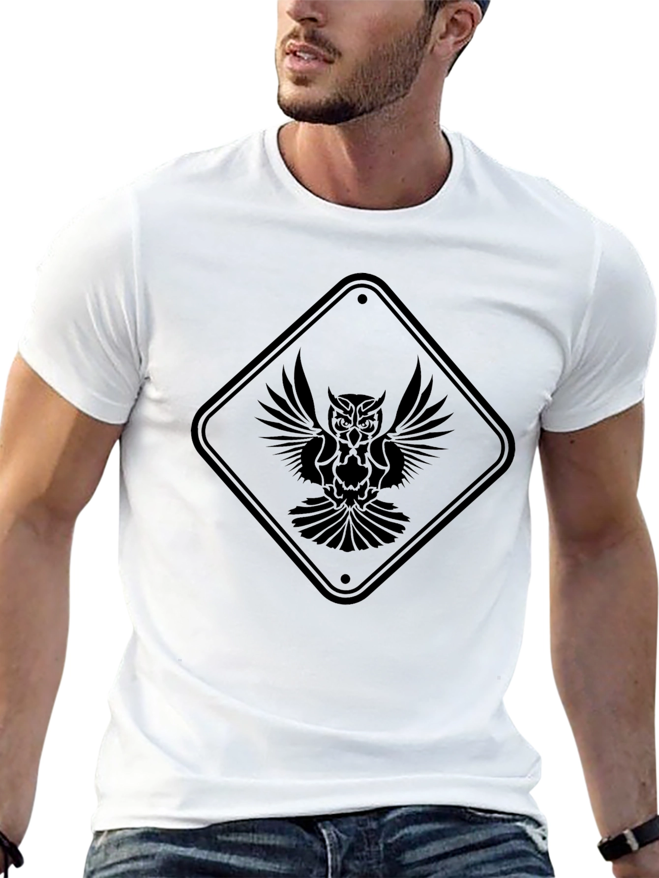 Black Owl Graphic Tee - Unique Diamond Sign Design