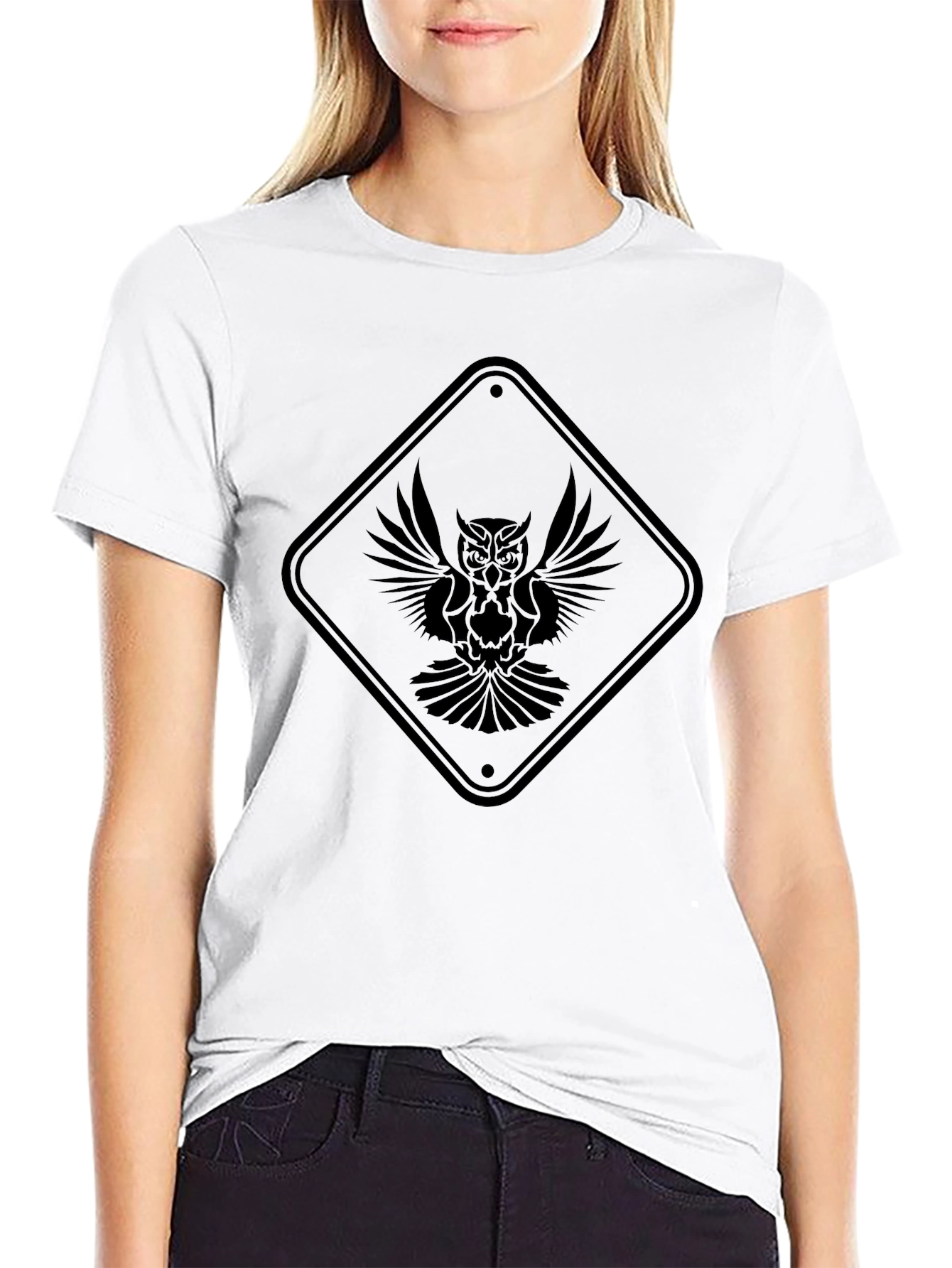 Black Owl Graphic Tee - Unique Diamond Sign Design